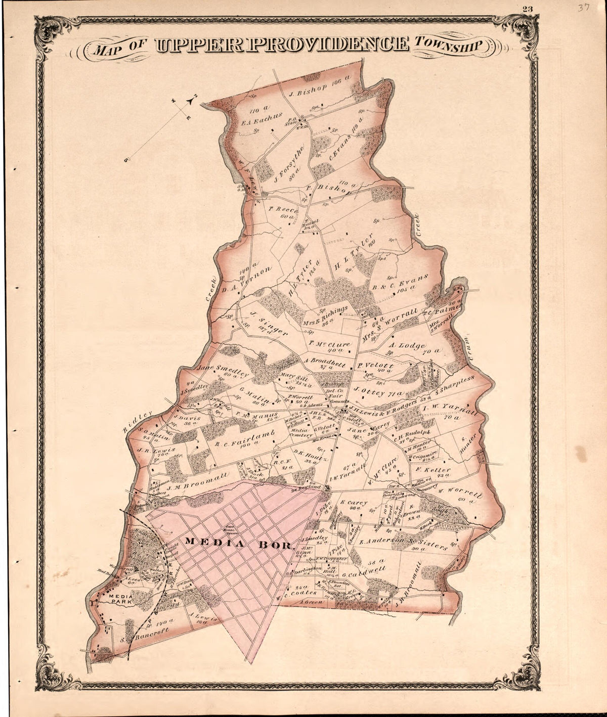 Map of Upper Providence Township from New Historical Atlas of Delaware Co., Pennsylvania : 1875 by Relic Map Company