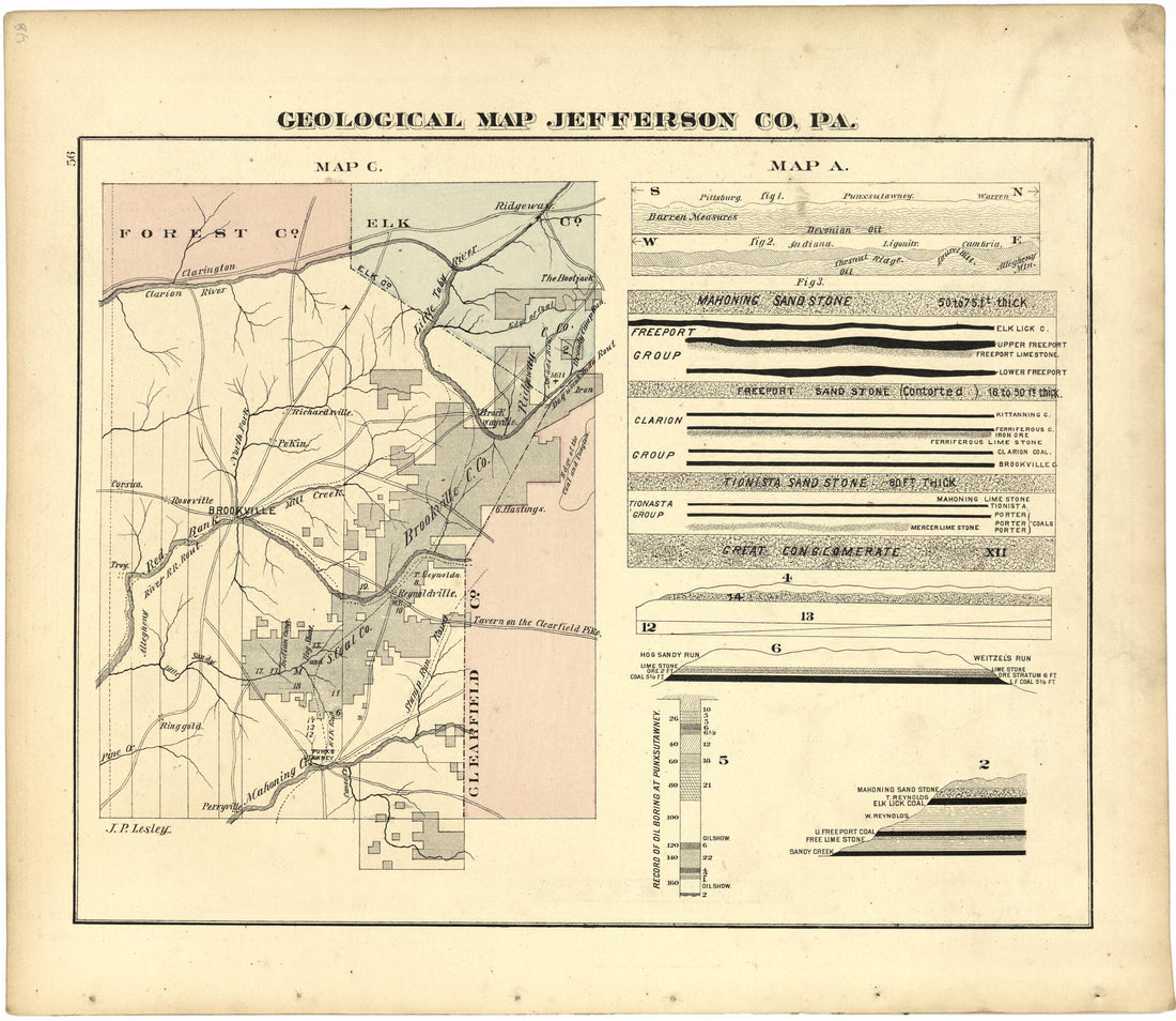 This old map of Geological Map Jefferson Co. Pa. from Caldwell&