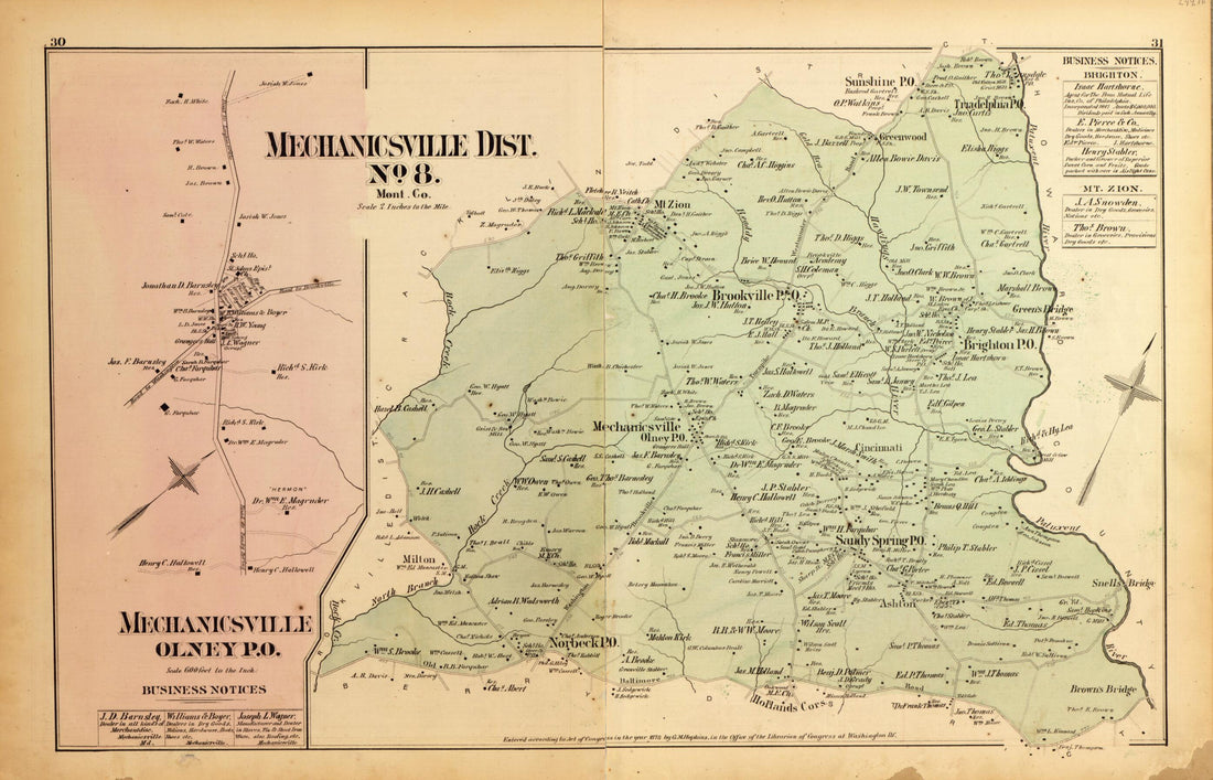 This old map of Mechanicsville Dist. No. 8 from Atlas of Fifteen Miles Around Washington, Including the County of Montgomery, Maryland from 1879 was created by Griffith Morgan Hopkins in 1879
