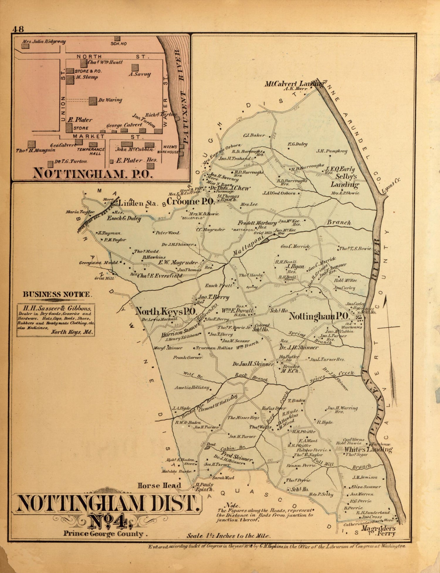 This old map of Nottingham Dist. No. 4 from Atlas of Fifteen Miles Around Washington, Including the County of Montgomery, Maryland from 1879 was created by Griffith Morgan Hopkins in 1879