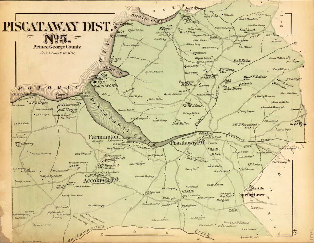 This old map of Piscataway Dist. No. 5 from Atlas of Fifteen Miles Around Washington, Including the County of Montgomery, Maryland from 1879 was created by Griffith Morgan Hopkins in 1879
