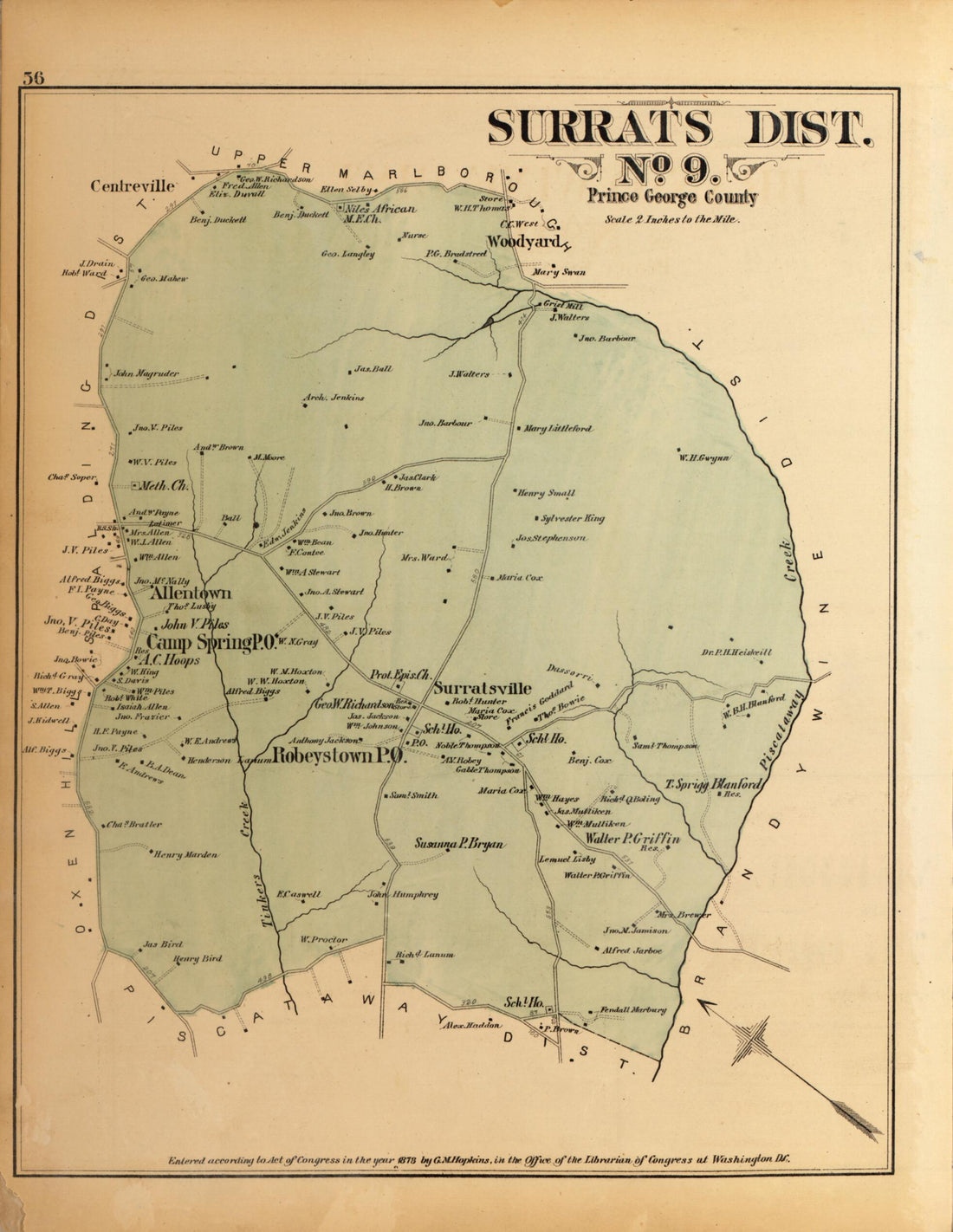 This old map of Surrats Dist. No. 9 from Atlas of Fifteen Miles Around Washington, Including the County of Montgomery, Maryland from 1879 was created by Griffith Morgan Hopkins in 1879