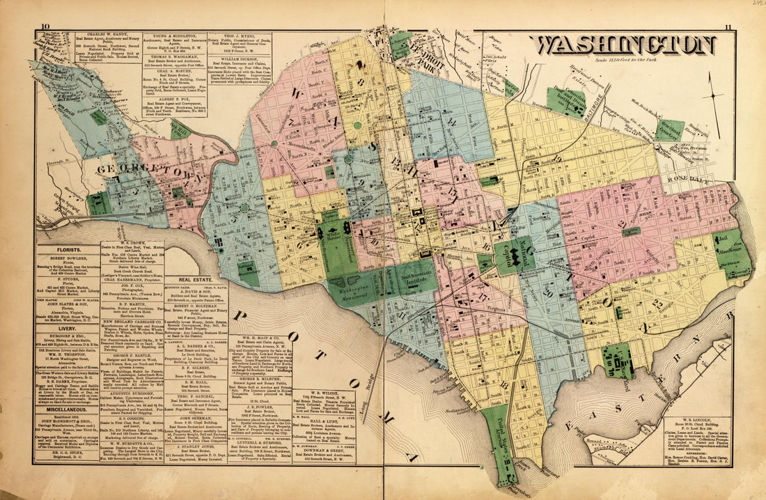 This old map of Washington from Atlas of Fifteen Miles Around Washington, Including the County of Montgomery, Maryland from 1879 was created by Griffith Morgan Hopkins in 1879