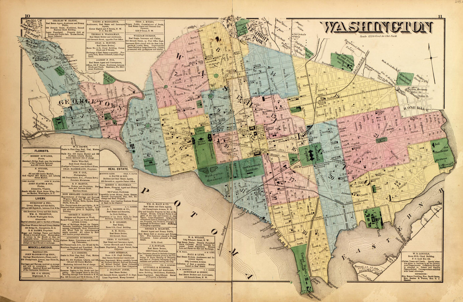 This old map of Washington from Atlas of Fifteen Miles Around Washington, Including the County of Montgomery, Maryland from 1879 was created by Griffith Morgan Hopkins in 1879