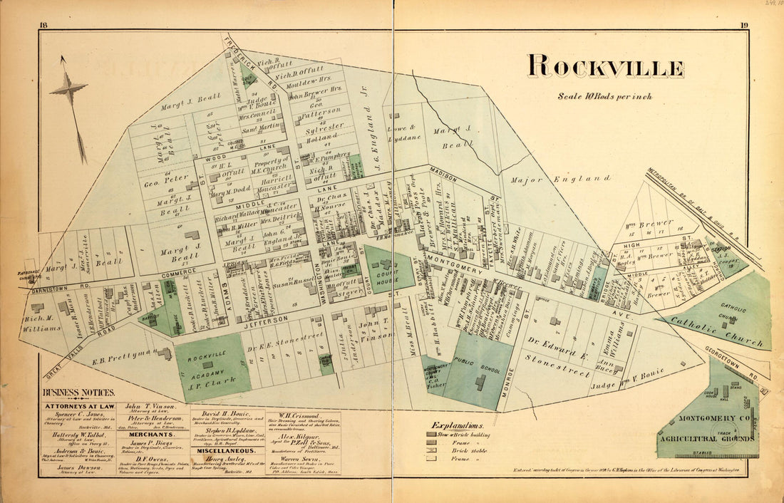 This old map of Rockville from Atlas of Fifteen Miles Around Washington, Including the County of Montgomery, Maryland from 1879 was created by Griffith Morgan Hopkins in 1879