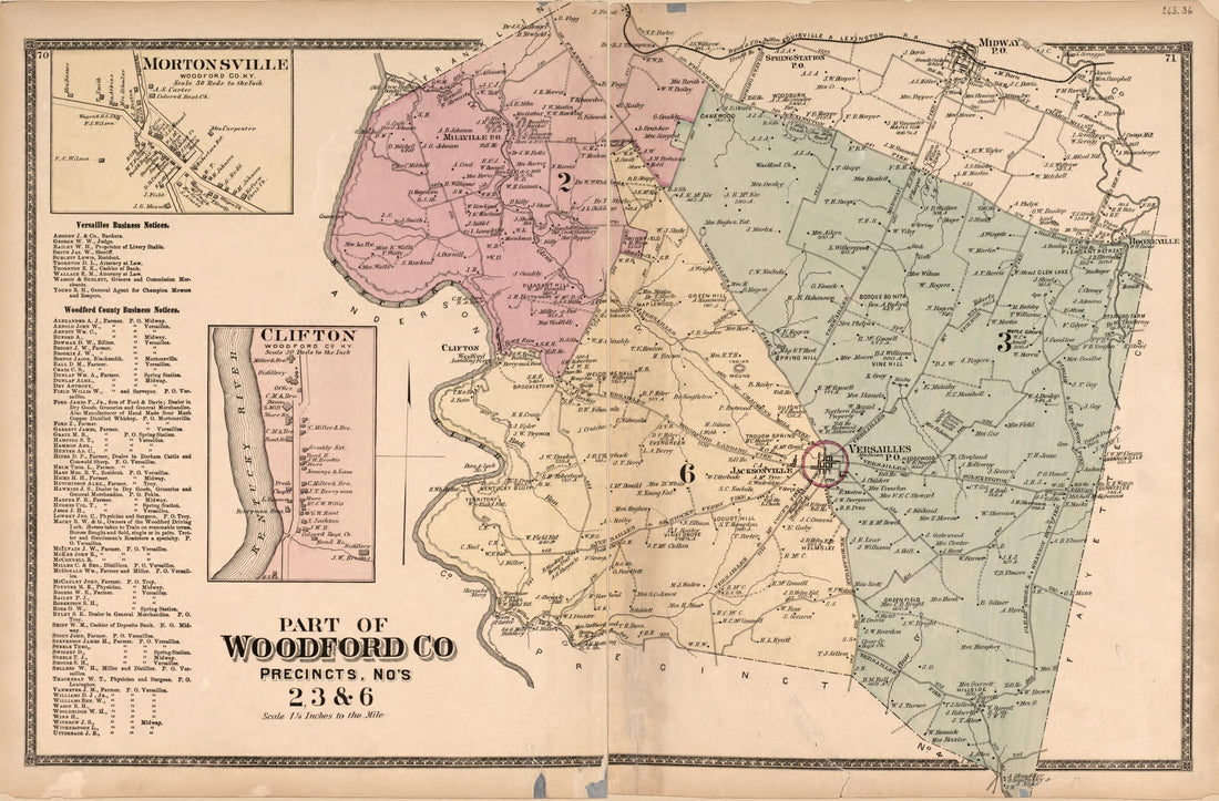 This old map of Part of Woodford Co. - 1 from Atlas of Bourbon, Clark, Fayette, Jessamine and Woodford Counties, Kentucky from 1877 was created by  D.G. Beers &amp; Co in 1877