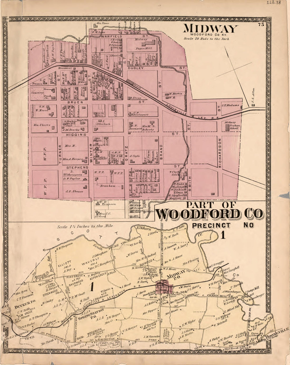 This old map of Part of Woodford Co. - 3 from Atlas of Bourbon, Clark, Fayette, Jessamine and Woodford Counties, Kentucky from 1877 was created by  D.G. Beers &amp; Co in 1877