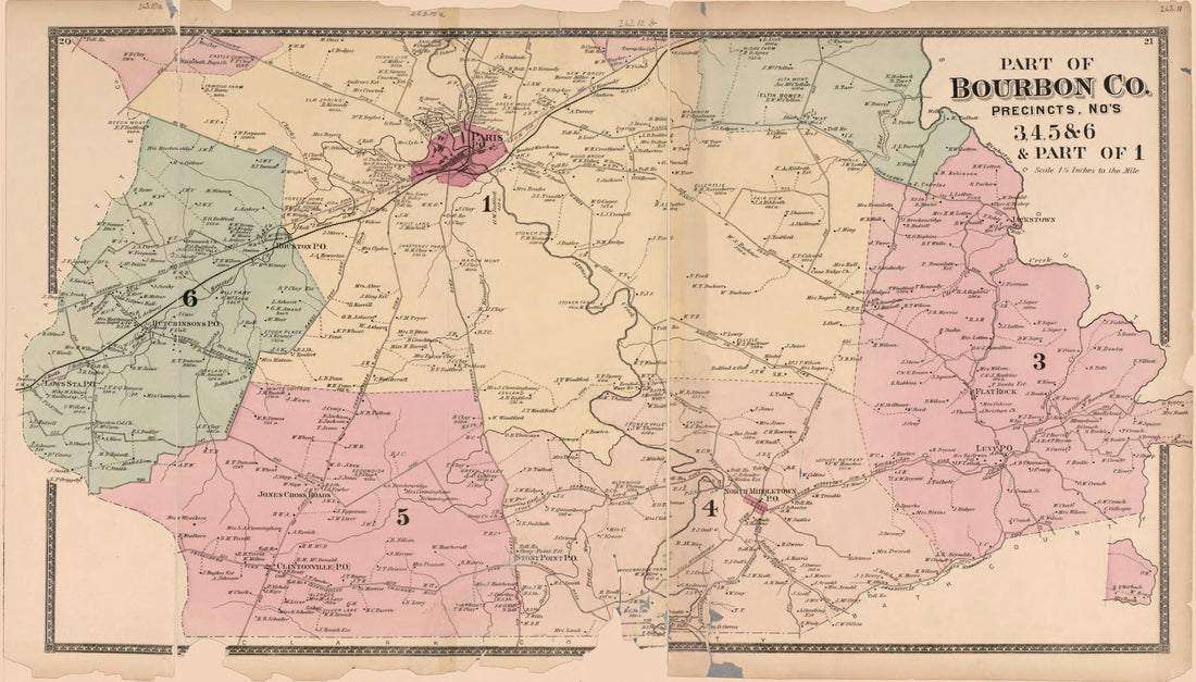 This old map of Part of Bourbon County - 2 from Atlas of Bourbon, Clark, Fayette, Jessamine and Woodford Counties, Kentucky from 1877 was created by  D.G. Beers &amp; Co in 1877