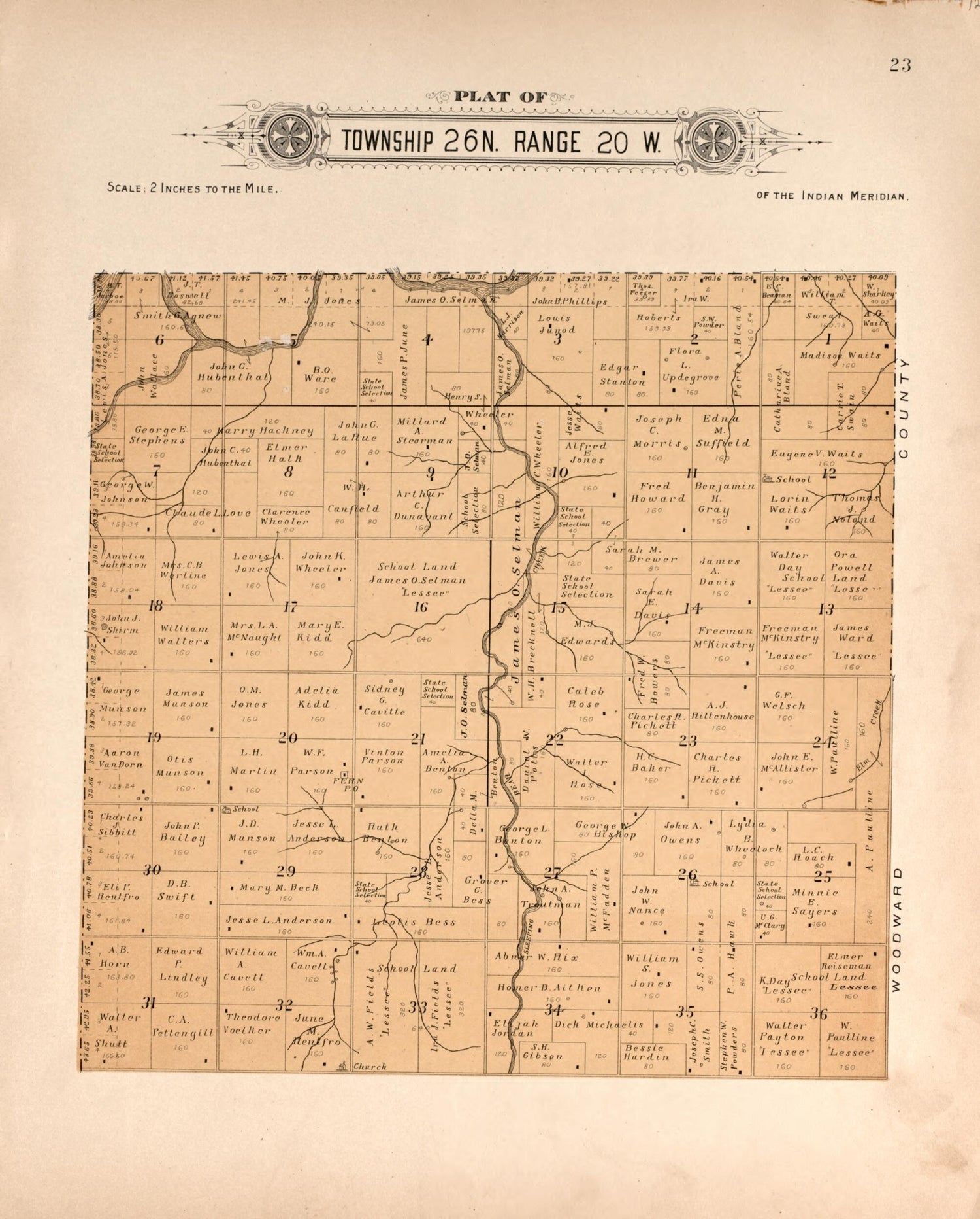 This old map of Township 26 Range 20 W from Plat Book of Harper County, Oklahoma from 1910 was created by Kan.) Western Publishing Co. (Ashland in 1910