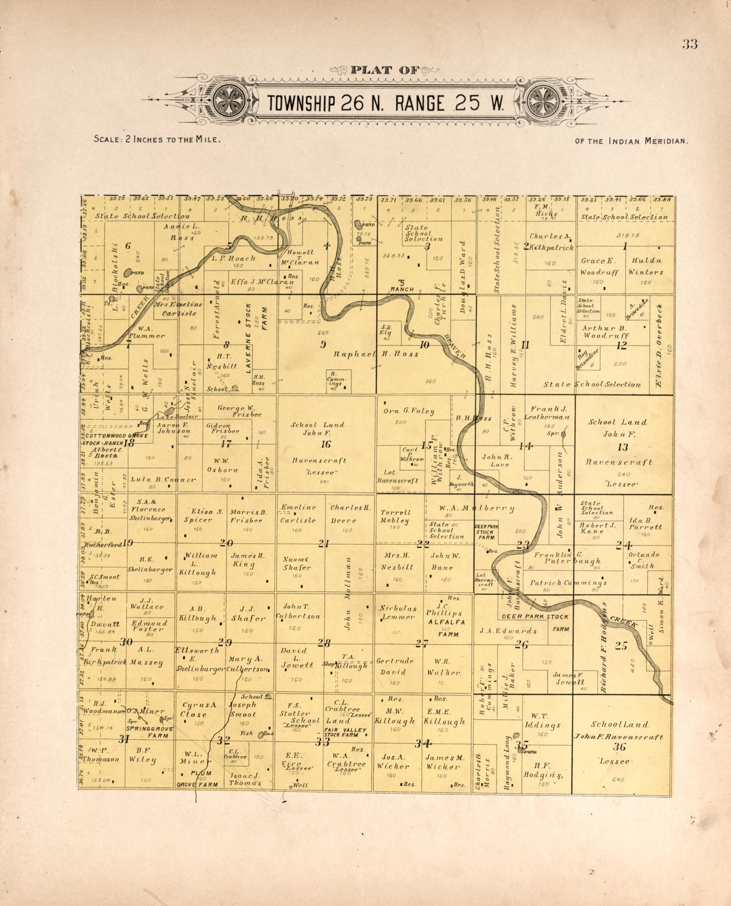 This old map of Township 26 Range 25 W from Plat Book of Harper County, Oklahoma from 1910 was created by Kan.) Western Publishing Co. (Ashland in 1910