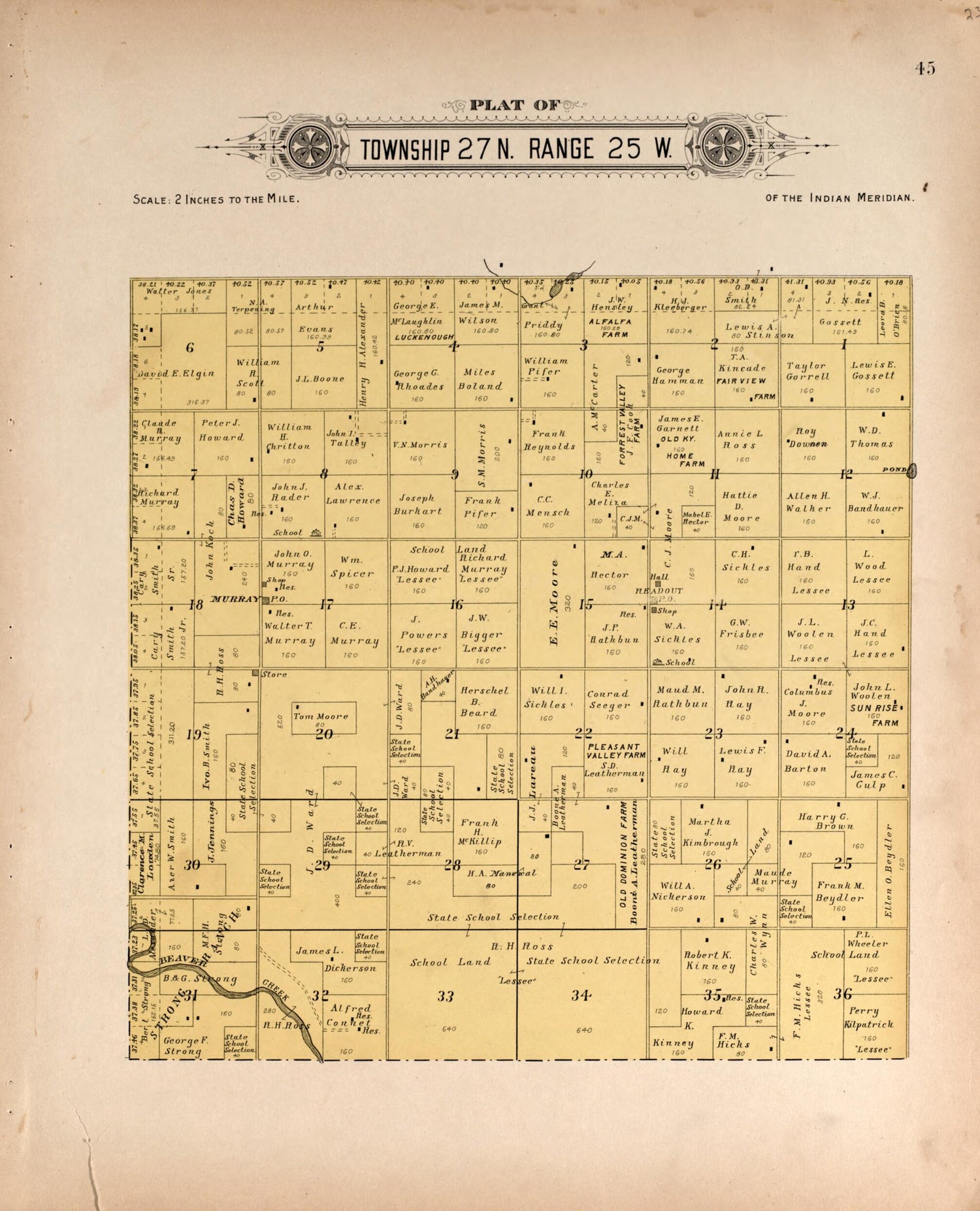 This old map of Township 27 Range 25 W from Plat Book of Harper County, Oklahoma from 1910 was created by Kan.) Western Publishing Co. (Ashland in 1910