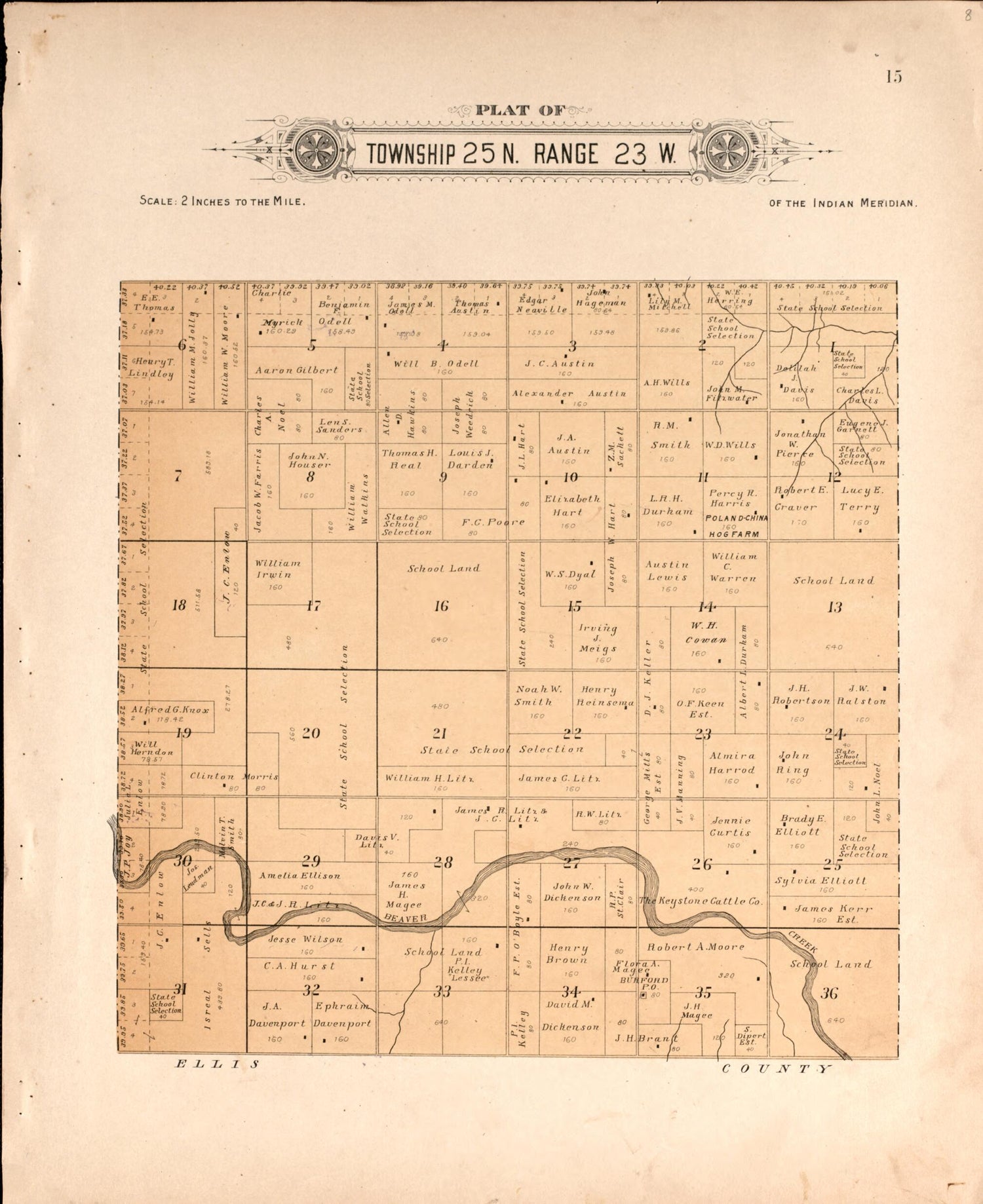 This old map of Township 25 Range 23 W from Plat Book of Harper County, Oklahoma from 1910 was created by Kan.) Western Publishing Co. (Ashland in 1910