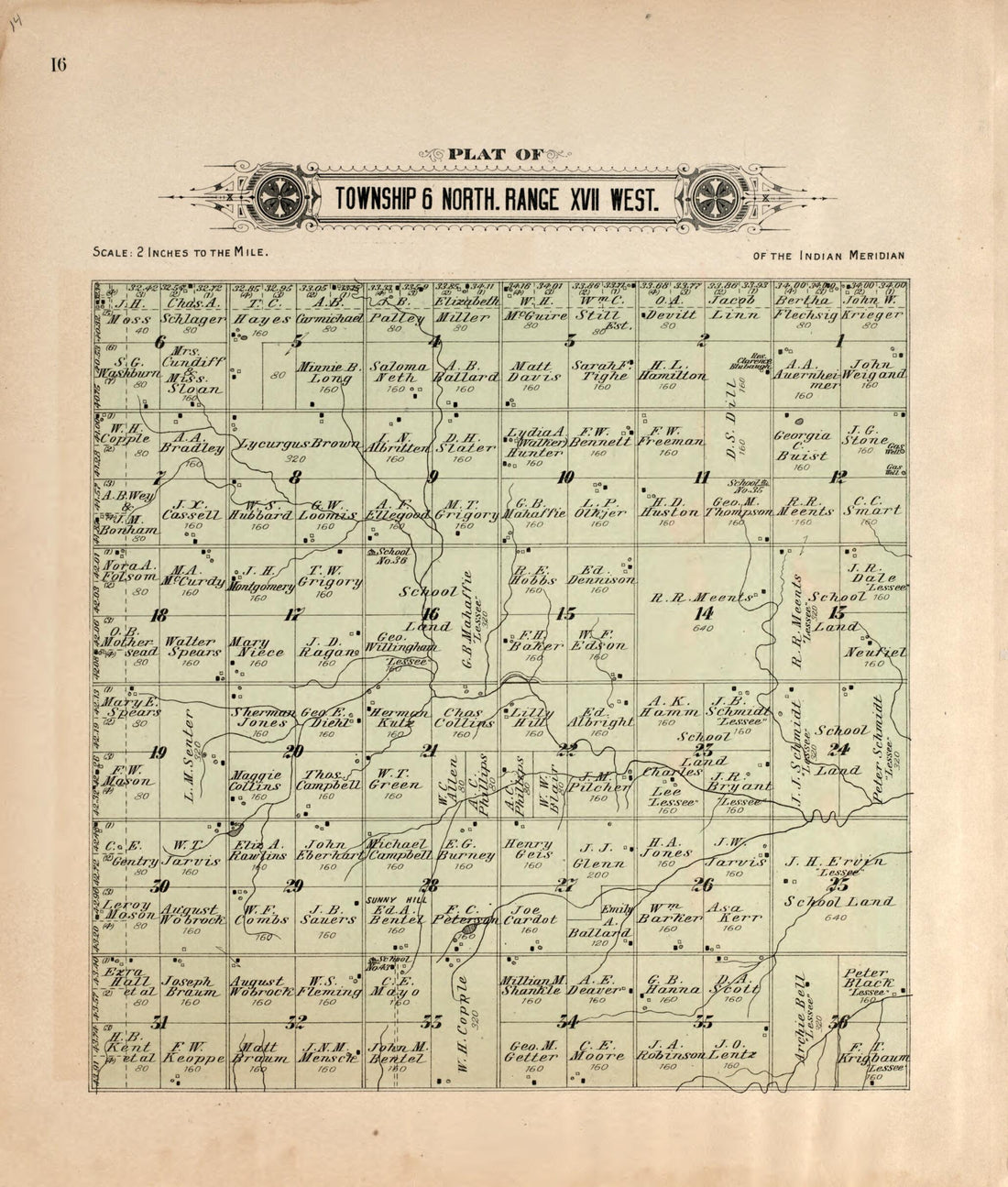 This old map of Township 6 North Range XVII West from Plat Book of Kiowa County, Oklahoma from 1913 was created by W. (William) Wangersheim in 1913