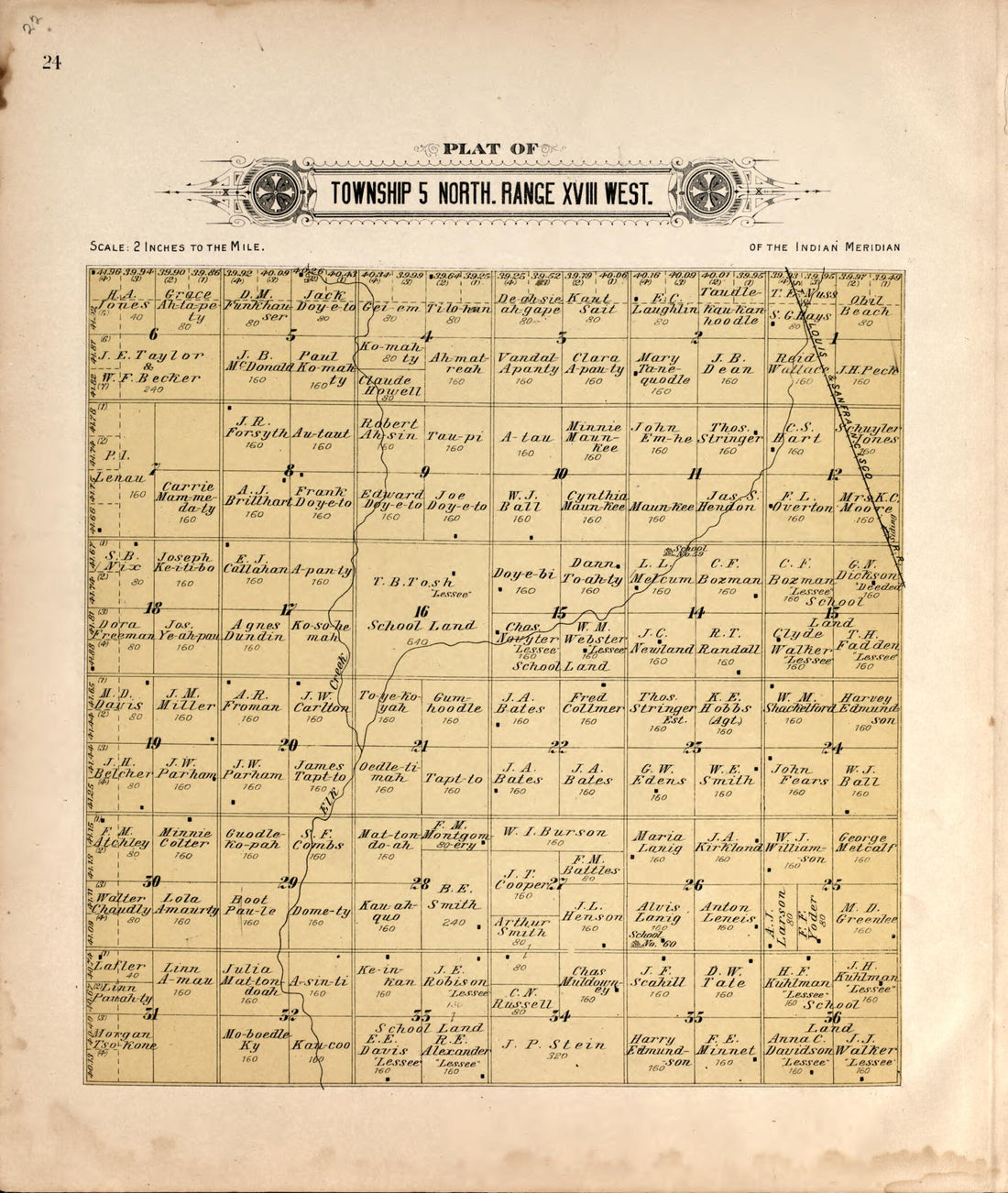 This old map of Township 5 North Range XVII West from Plat Book of Kiowa County, Oklahoma from 1913 was created by W. (William) Wangersheim in 1913