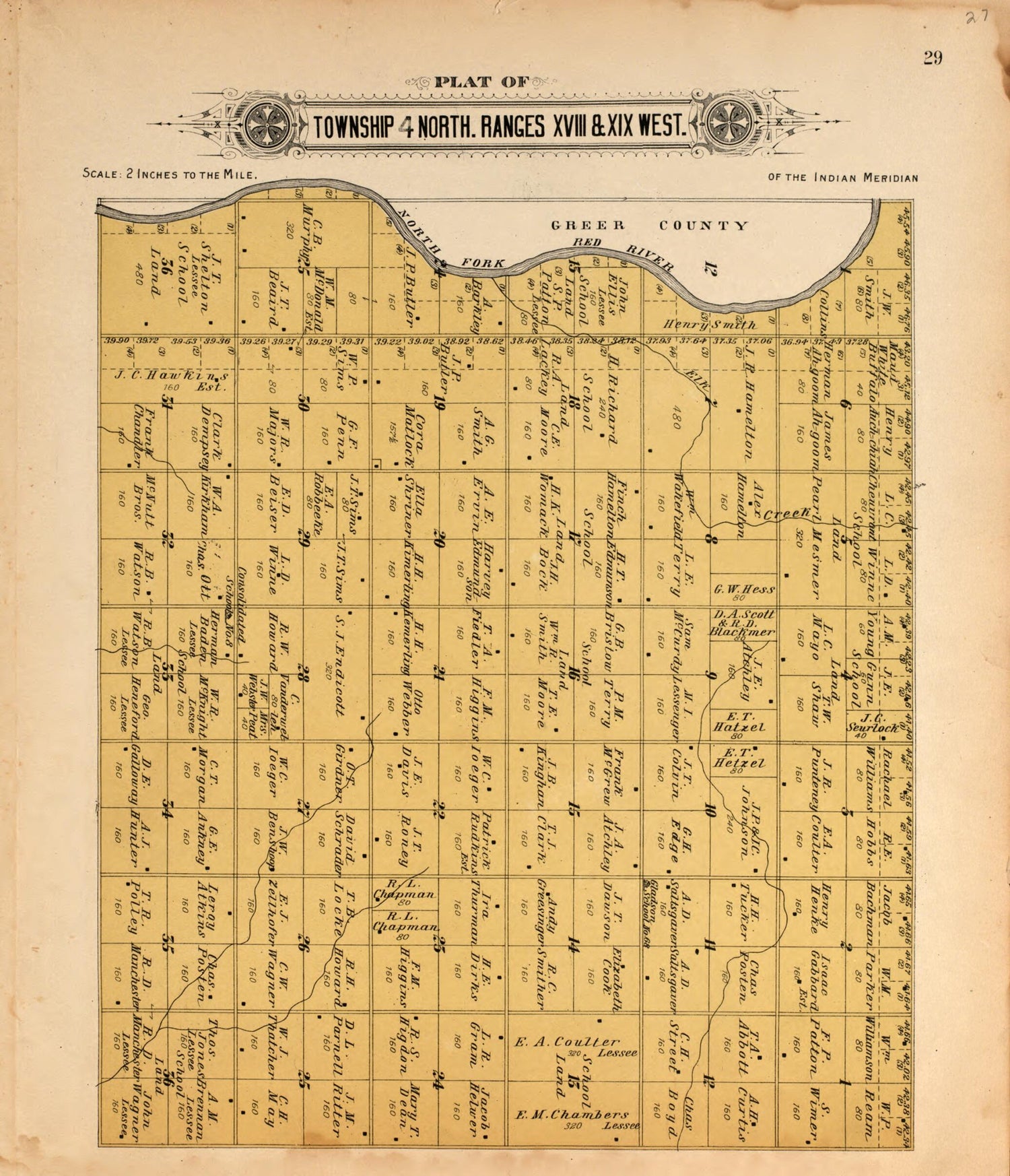 This old map of Township 4 North Range XVII and XIX West from Plat Book of Kiowa County, Oklahoma from 1913 was created by W. (William) Wangersheim in 1913