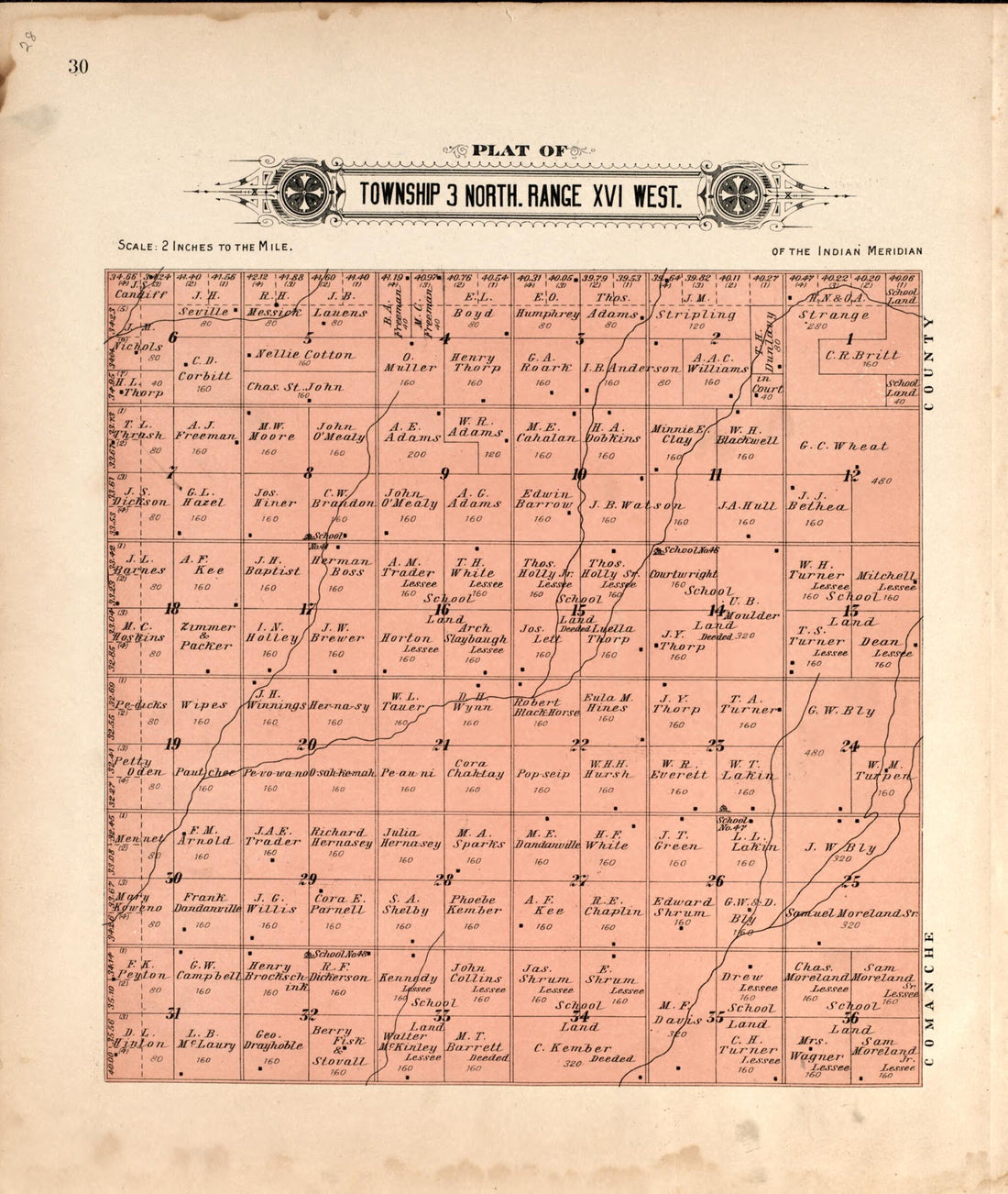 This old map of Township 3 North Range XVI West from Plat Book of Kiowa County, Oklahoma from 1913 was created by W. (William) Wangersheim in 1913