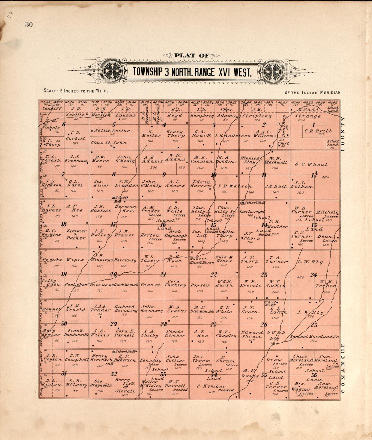 Township 3 North Range XVI West from Plat Book of Kiowa County, Oklahoma 1913 by Relic Map Company