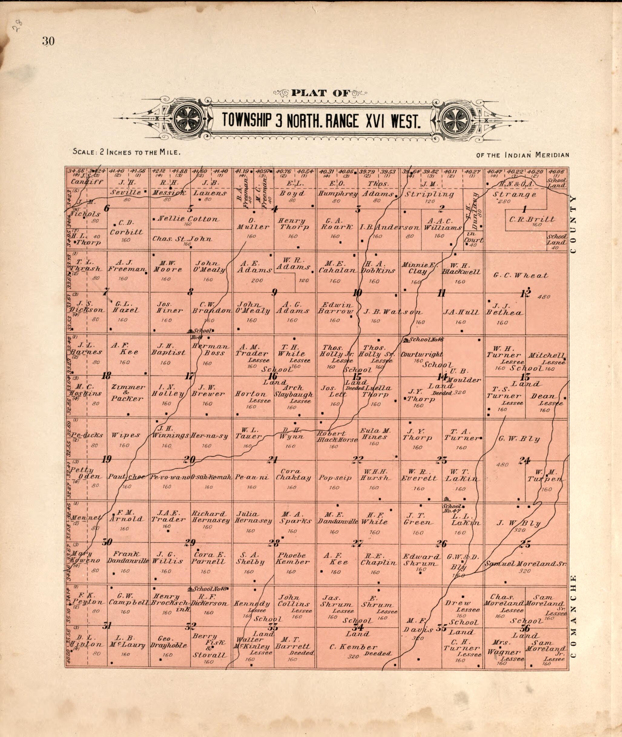 This old map of Township 3 North Range XVI West from Plat Book of Kiowa County, Oklahoma from 1913 was created by W. (William) Wangersheim in 1913