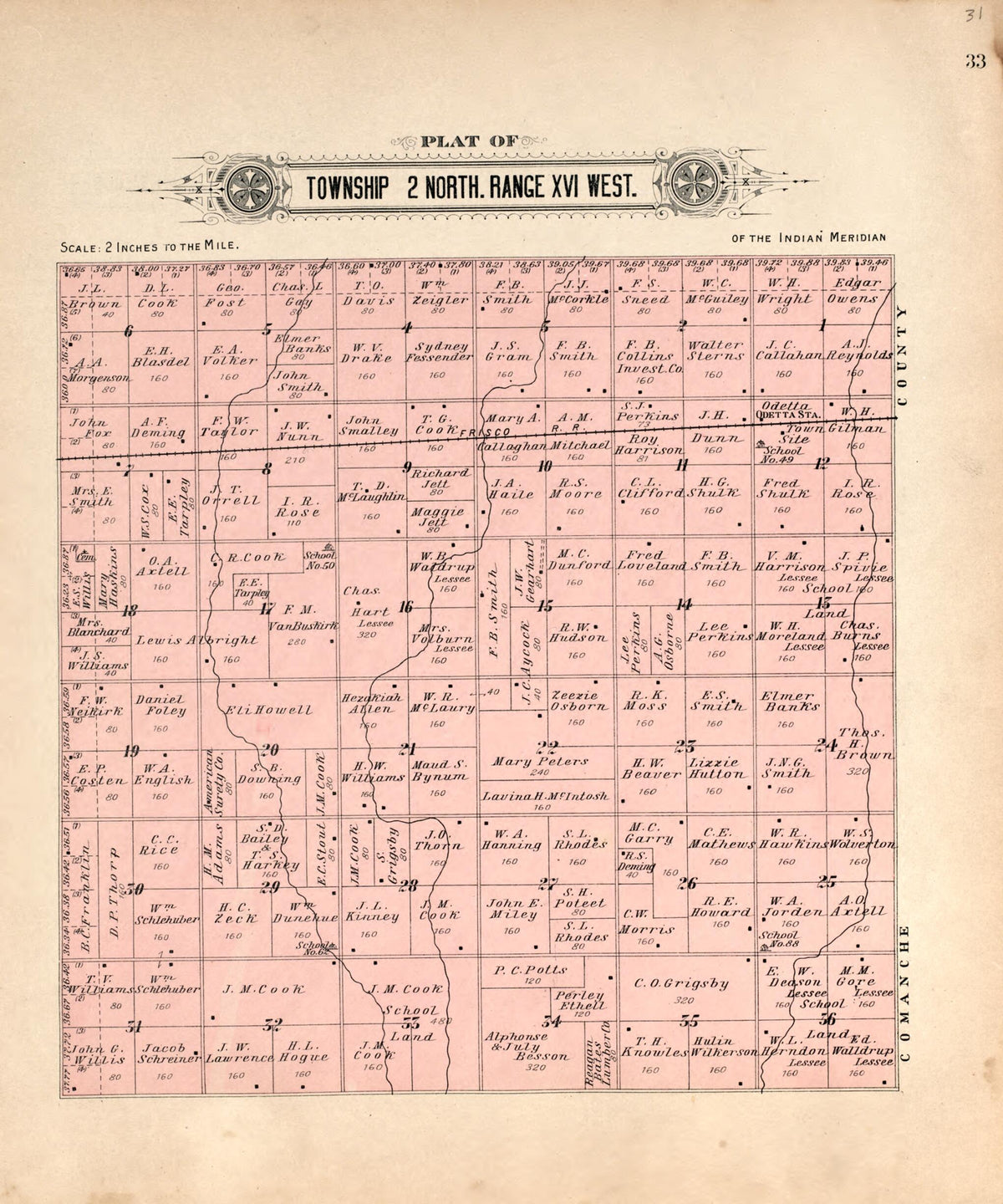 Township 2 North Range XVI West from Plat Book of Kiowa County, Oklahoma 1913 by Relic Map Company