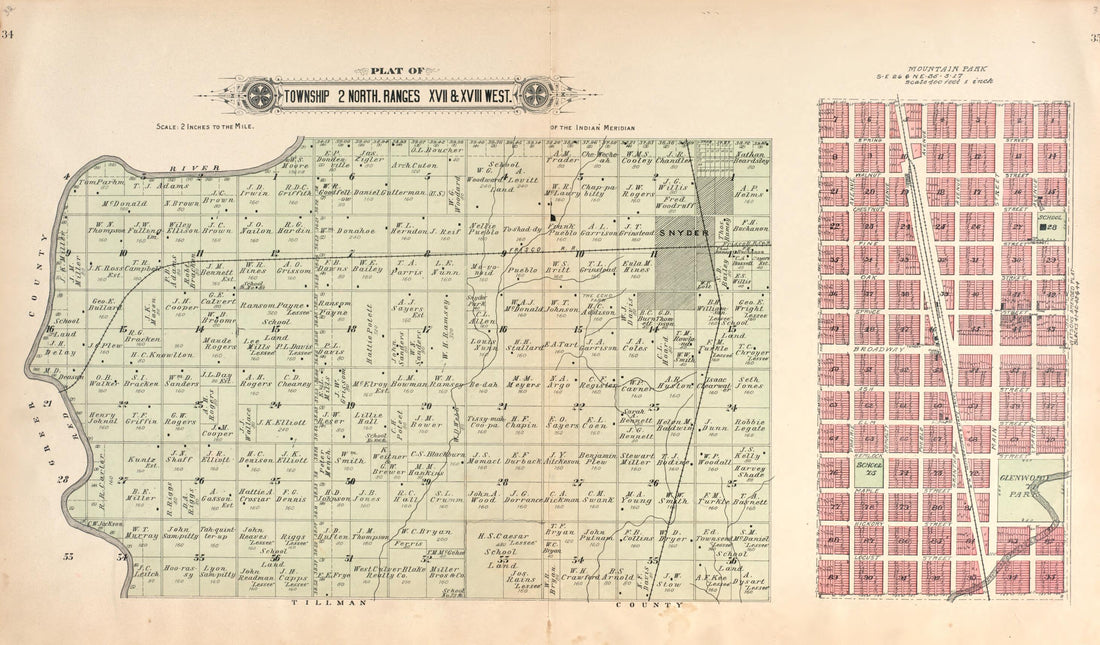 This old map of Township 2 North Range XVII and XVIII West from Plat Book of Kiowa County, Oklahoma from 1913 was created by W. (William) Wangersheim in 1913