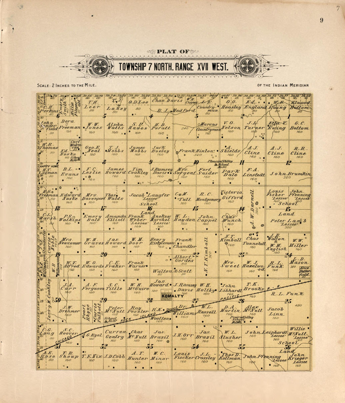 Township 7 North Range XVII West from Plat Book of Kiowa County, Oklahoma 1913 by Relic Map Company