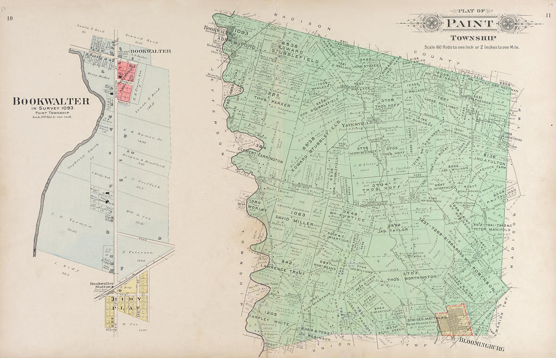 This old map of Brookwalter; Paint Township from Plat Book of Fayette County, Ohio from 1913 was created by Albert Volk in 1913