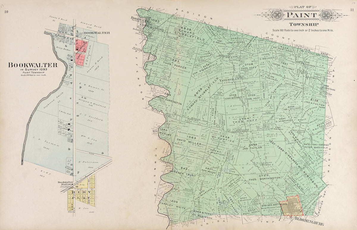Brookwalter; Paint Township from Plat Book of Fayette County, Ohio 1913 by Relic Map Company