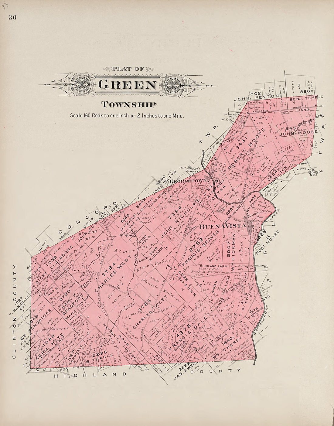 This old map of Green Township from Plat Book of Fayette County, Ohio from 1913 was created by Albert Volk in 1913
