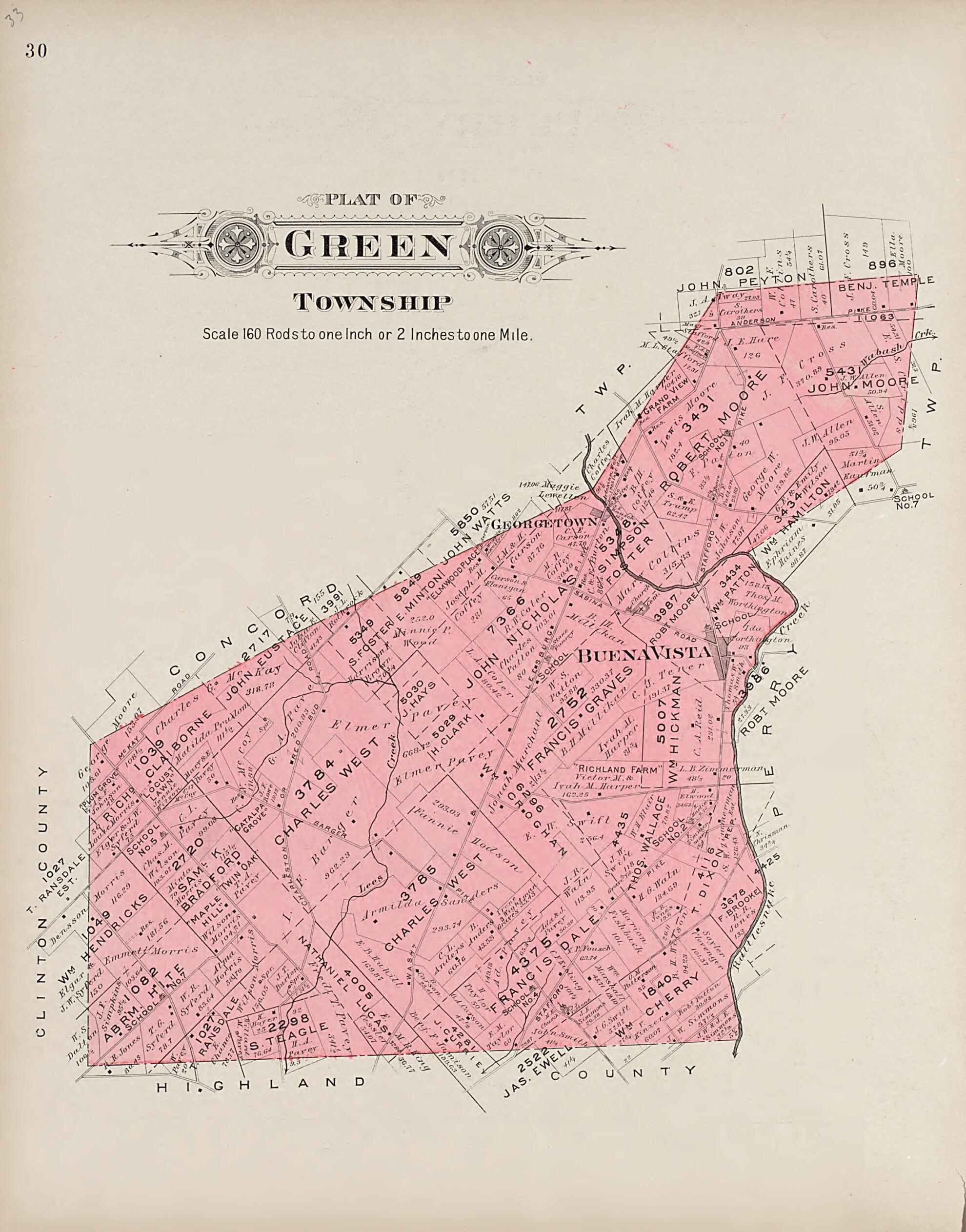 This old map of Green Township from Plat Book of Fayette County, Ohio from 1913 was created by Albert Volk in 1913