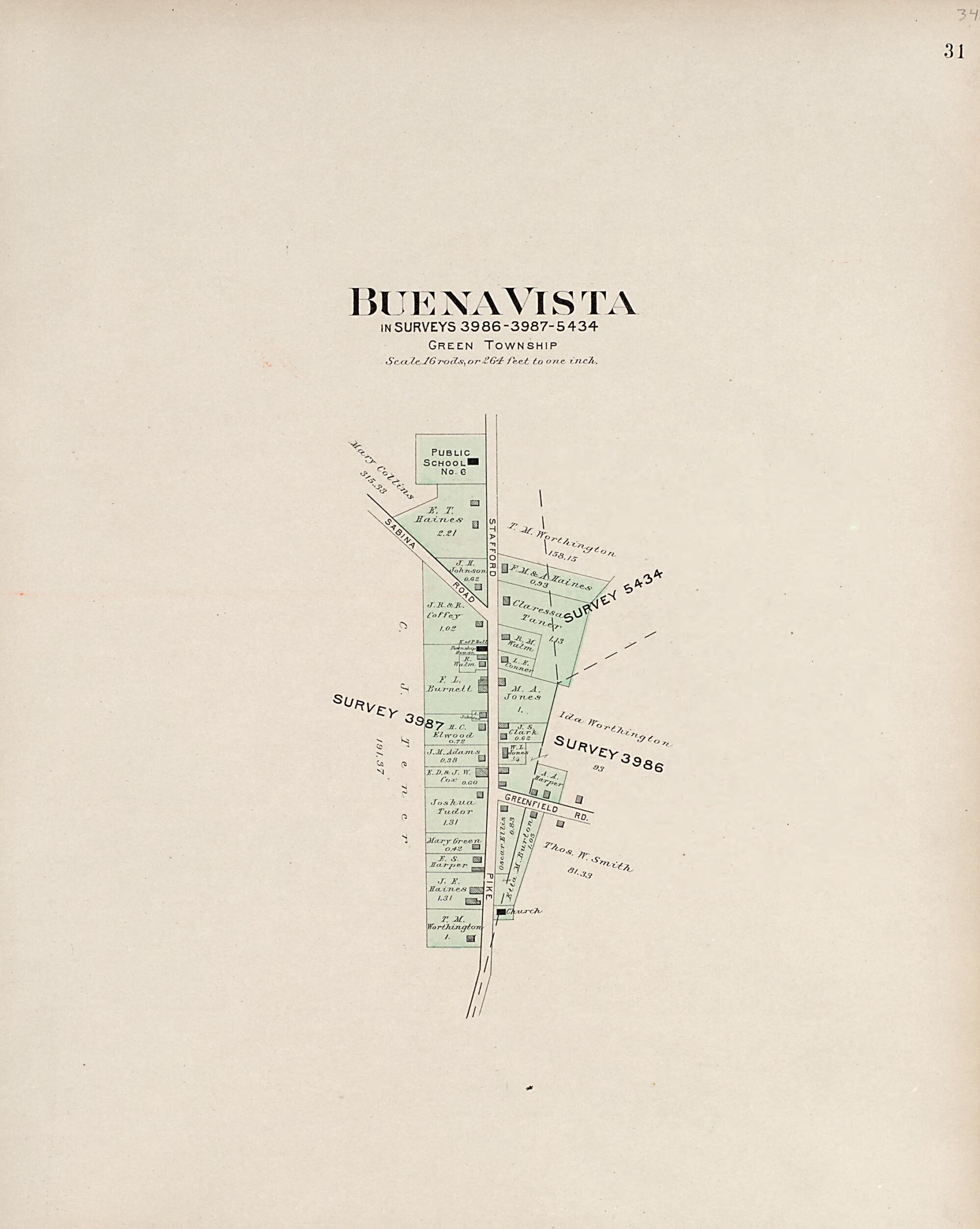 This old map of Buena Vista from Plat Book of Fayette County, Ohio from 1913 was created by Albert Volk in 1913