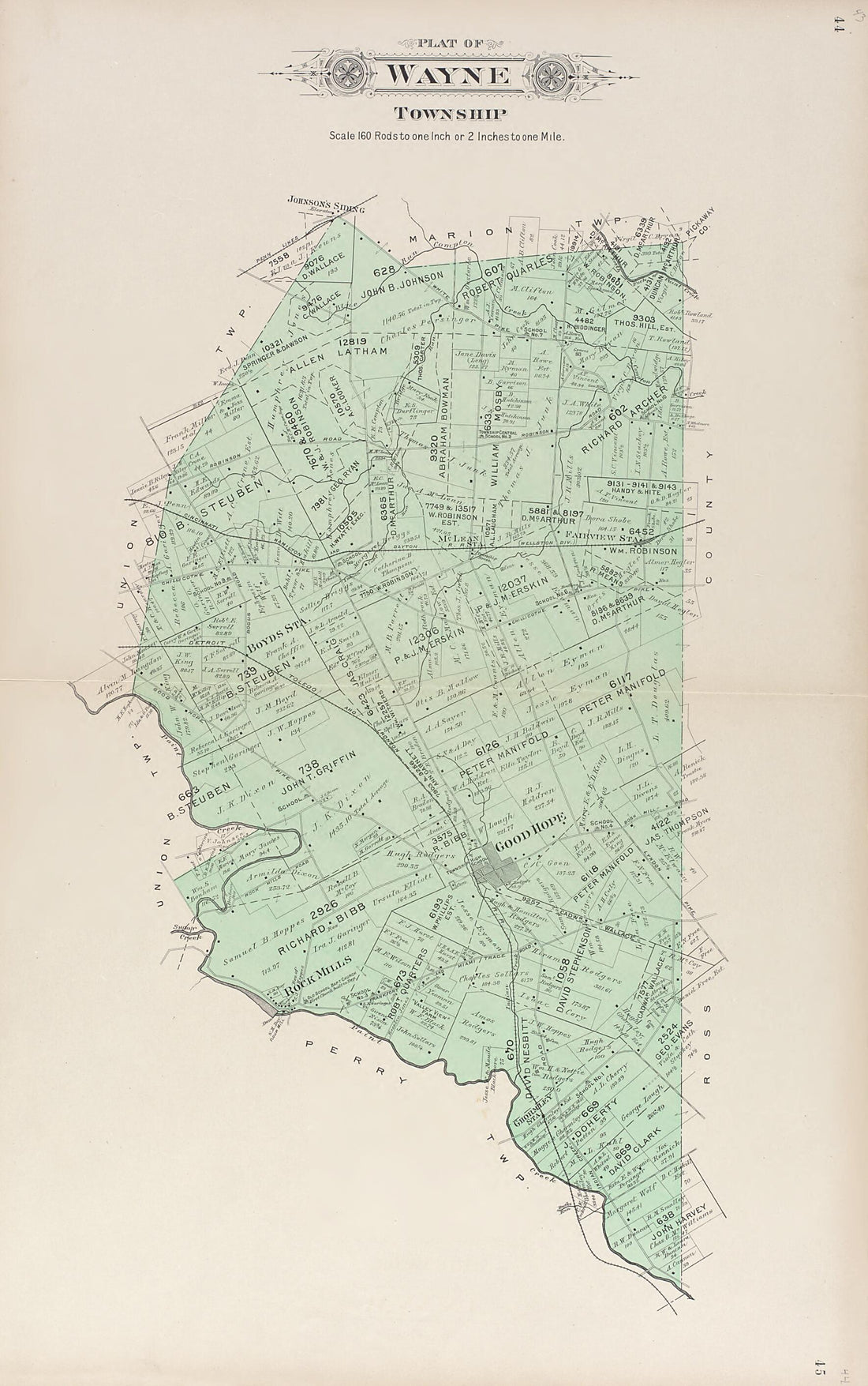 This old map of Wayne Township from Plat Book of Fayette County, Ohio from 1913 was created by Albert Volk in 1913