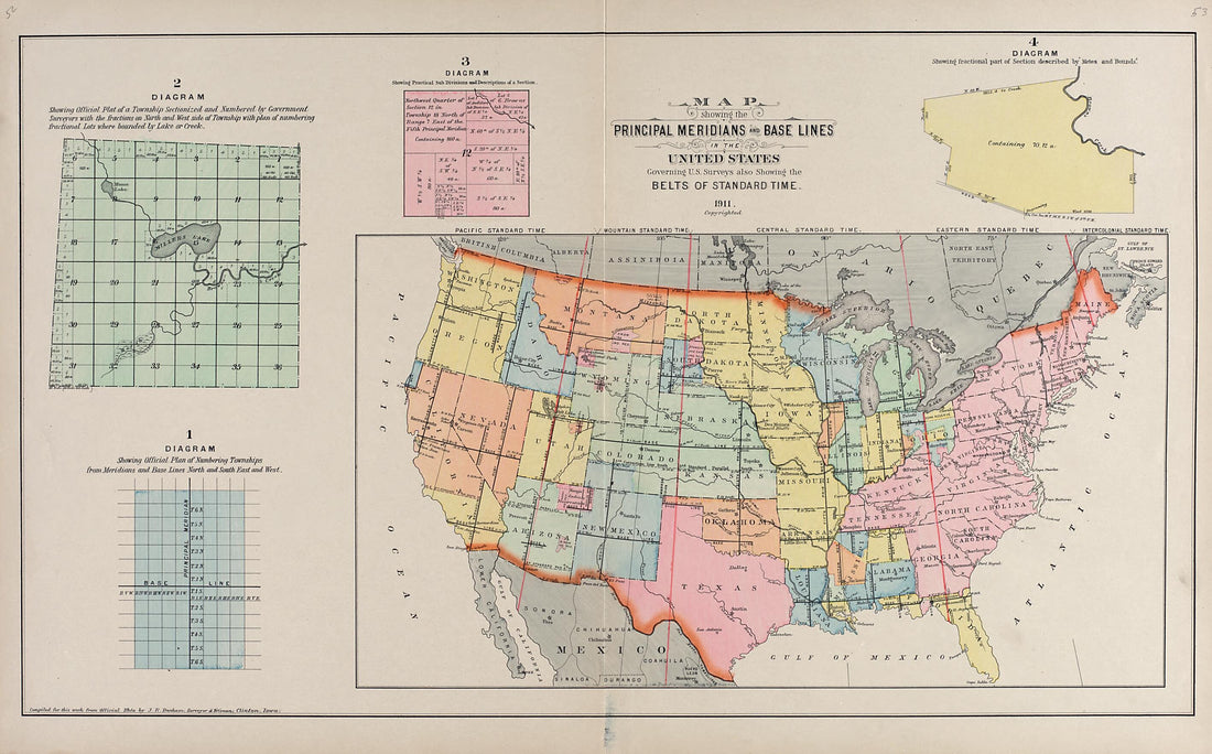 This old map of Map Showing the Principal Meridians and Base Lines of the United States from Plat Book of Fayette County, Ohio from 1913 was created by Albert Volk in 1913