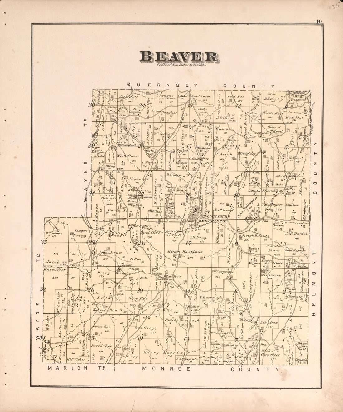 This old map of Beaver from Centennial Atlas of Noble County, Ohio from 1876 was created by  Worley &amp; Bracher in 1876