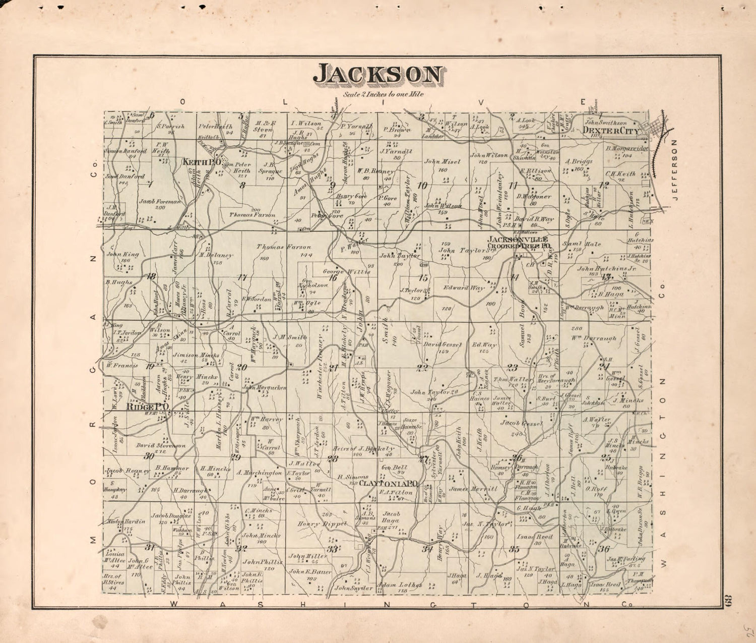 This old map of Jackson from Centennial Atlas of Noble County, Ohio from 1876 was created by  Worley &amp; Bracher in 1876