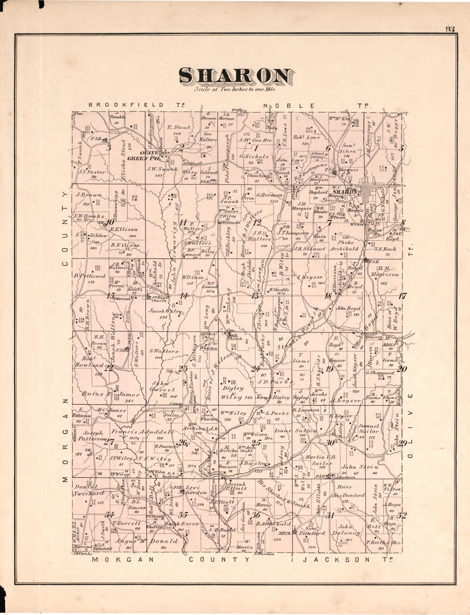This old map of Sharon from Centennial Atlas of Noble County, Ohio from 1876 was created by  Worley &amp; Bracher in 1876
