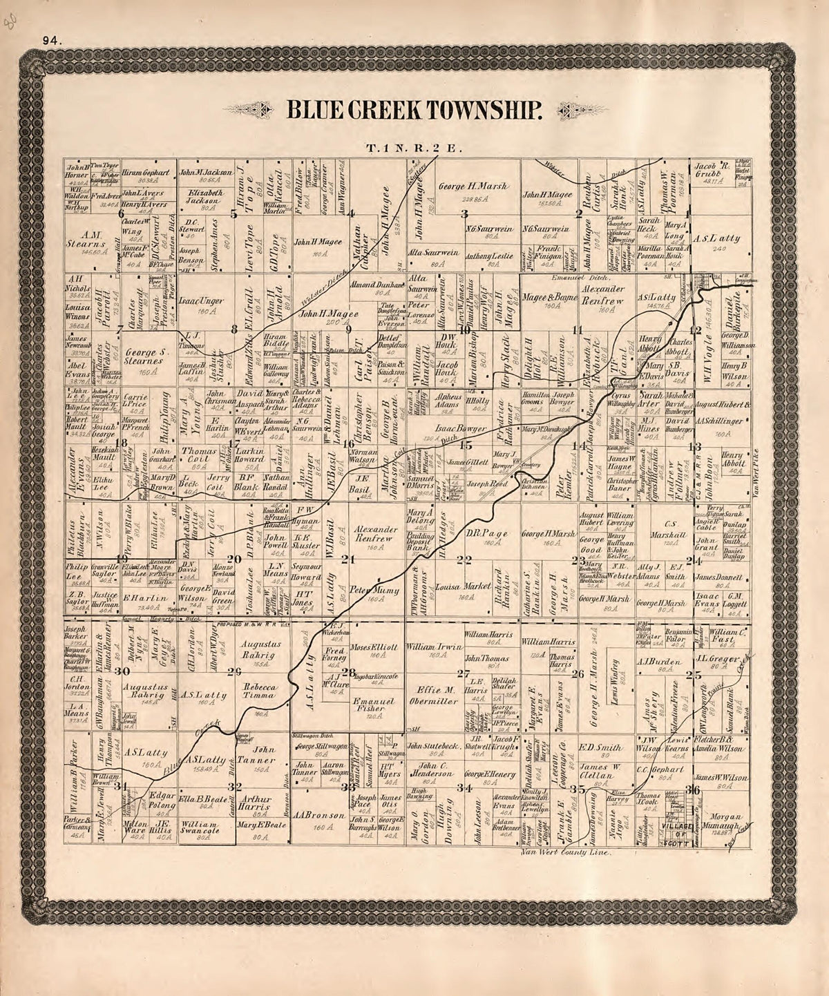 Blue Creek Township from Historical Atlas of Paulding County, Ohio, Illustrated 1892 by Relic Map Company