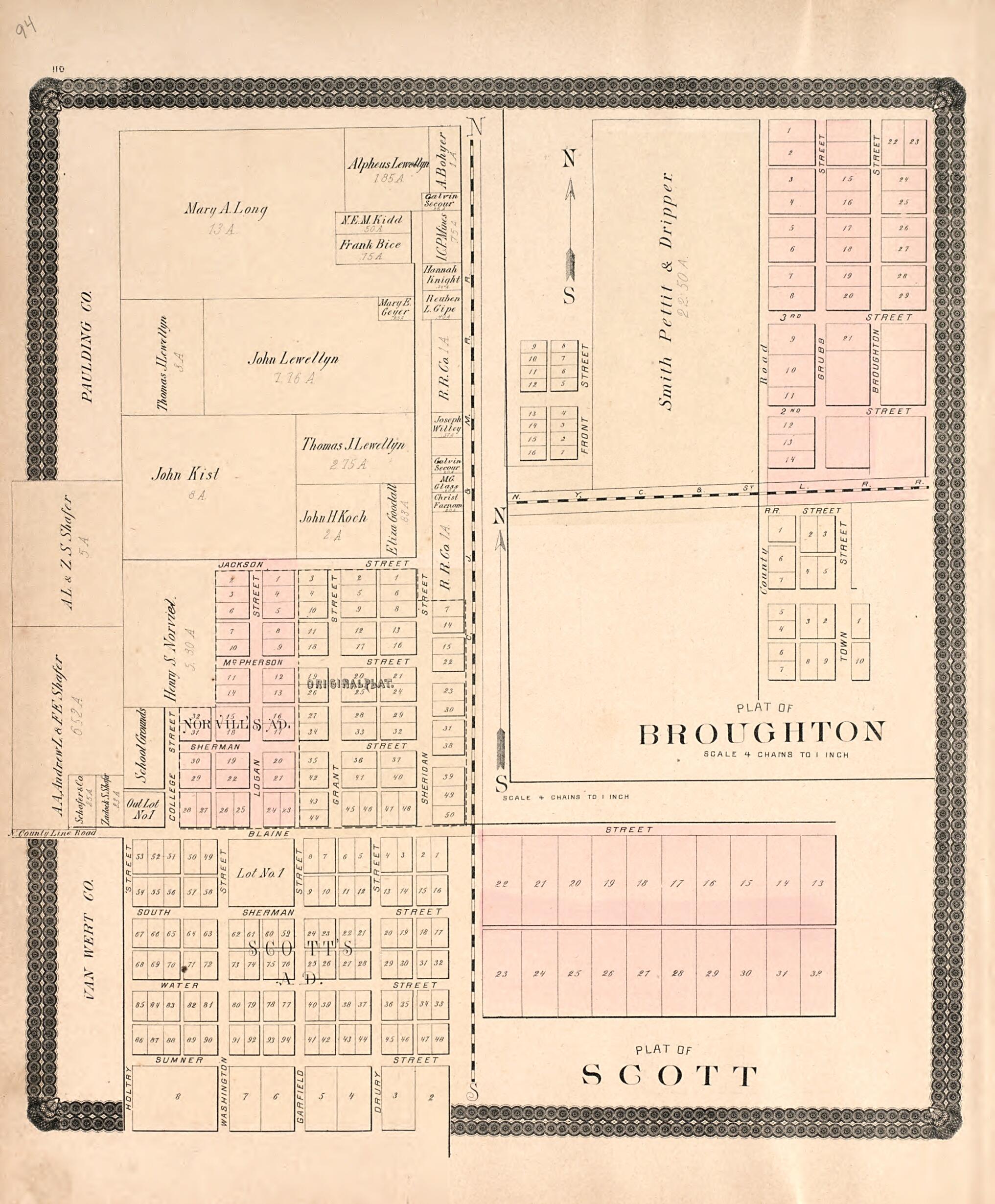 This old map of Broughton; Scott from Historical Atlas of Paulding County, Ohio, Illustrated from 1892 was created by O. (Oliver) Morrow in 1892