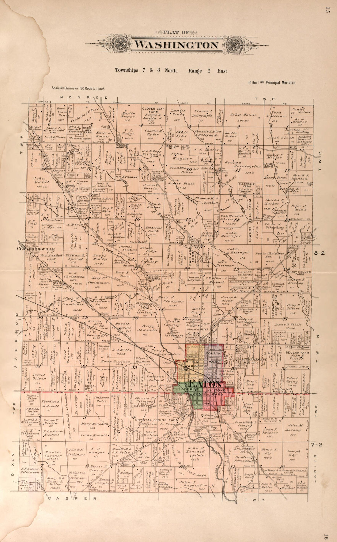 This old map of Washington from Plat Book of Preble County, Ohio from 1912 was created by Albert Volk in 1912