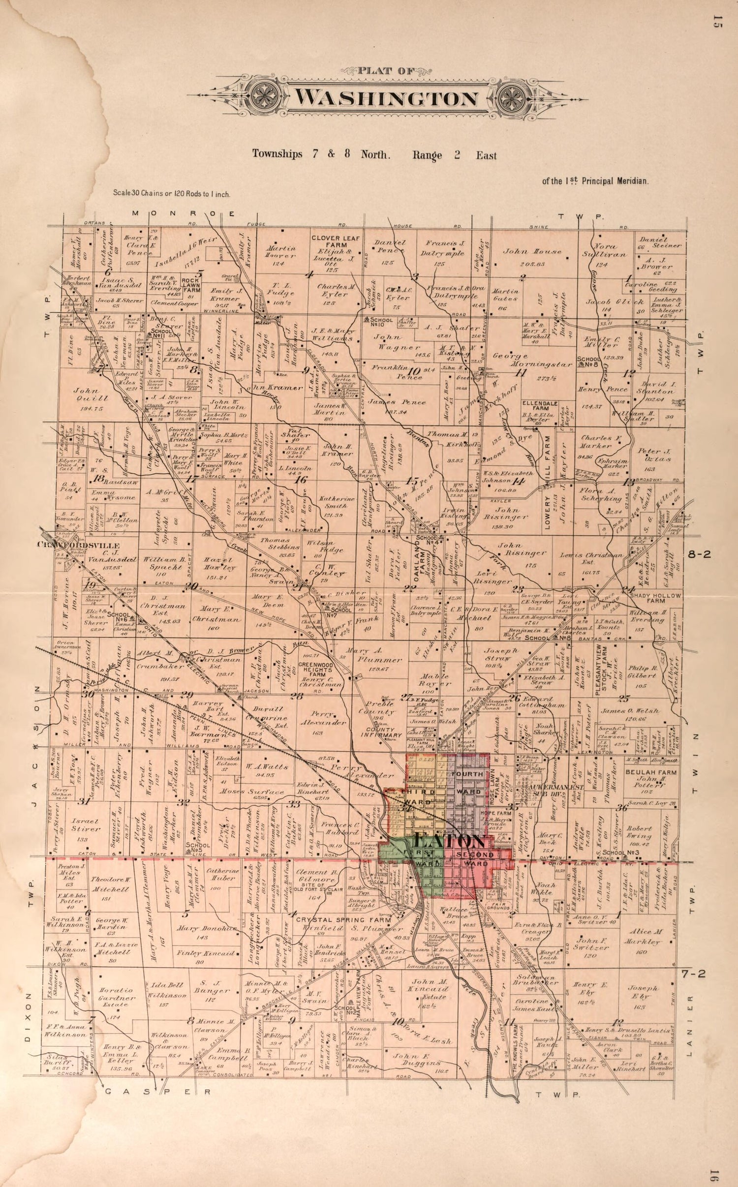 This old map of Washington from Plat Book of Preble County, Ohio from 1912 was created by Albert Volk in 1912