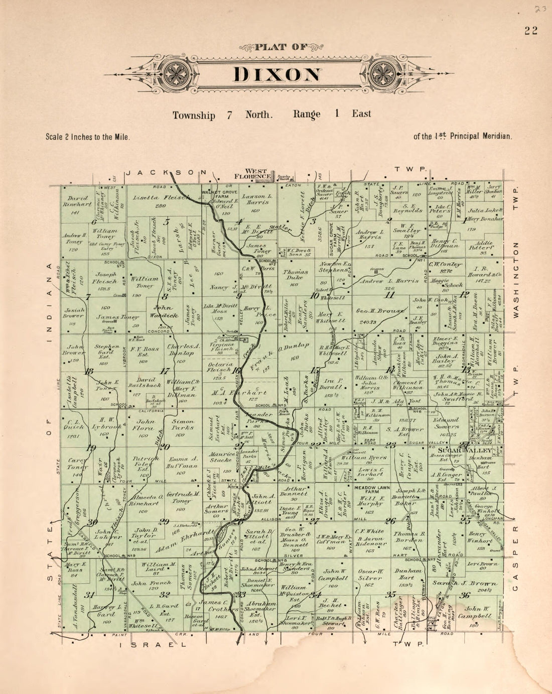 This old map of Dixon from Plat Book of Preble County, Ohio from 1912 was created by Albert Volk in 1912