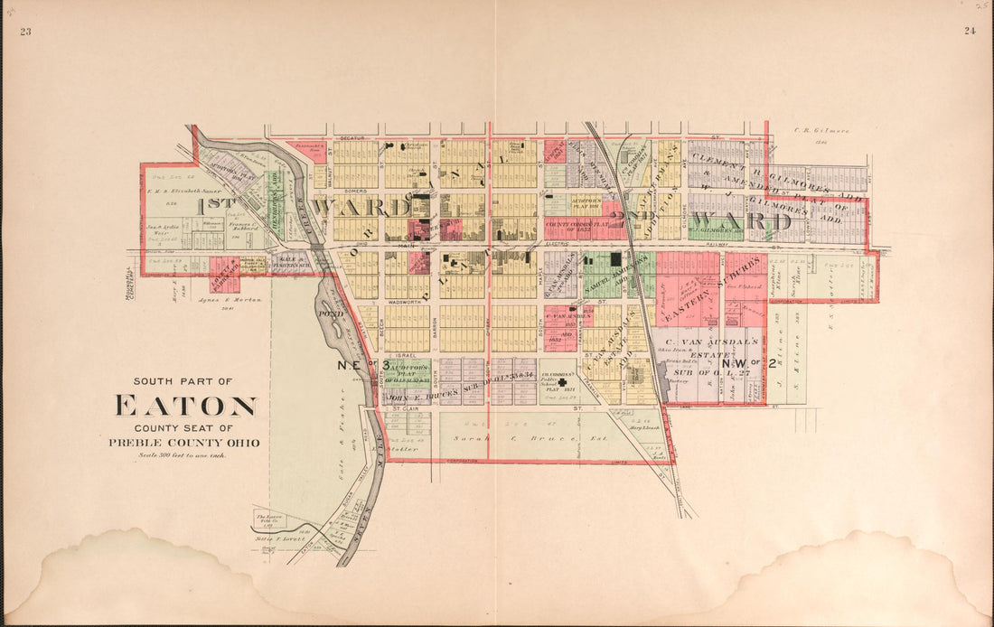 This old map of Eaton/ South Part from Plat Book of Preble County, Ohio from 1912 was created by Albert Volk in 1912