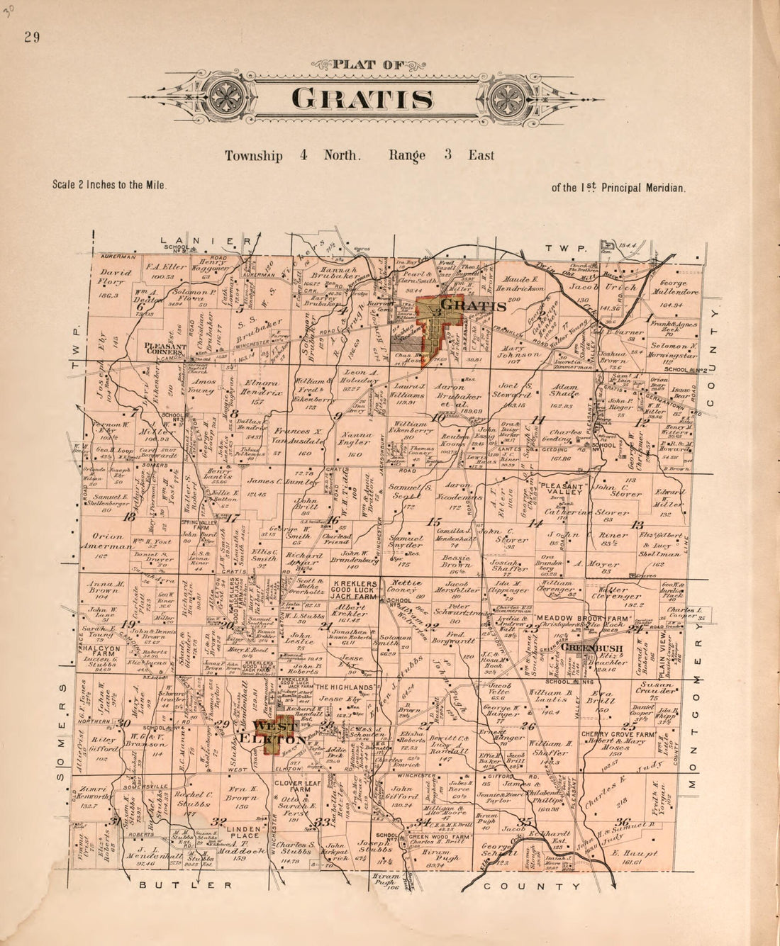 This old map of Gratis from Plat Book of Preble County, Ohio from 1912 was created by Albert Volk in 1912