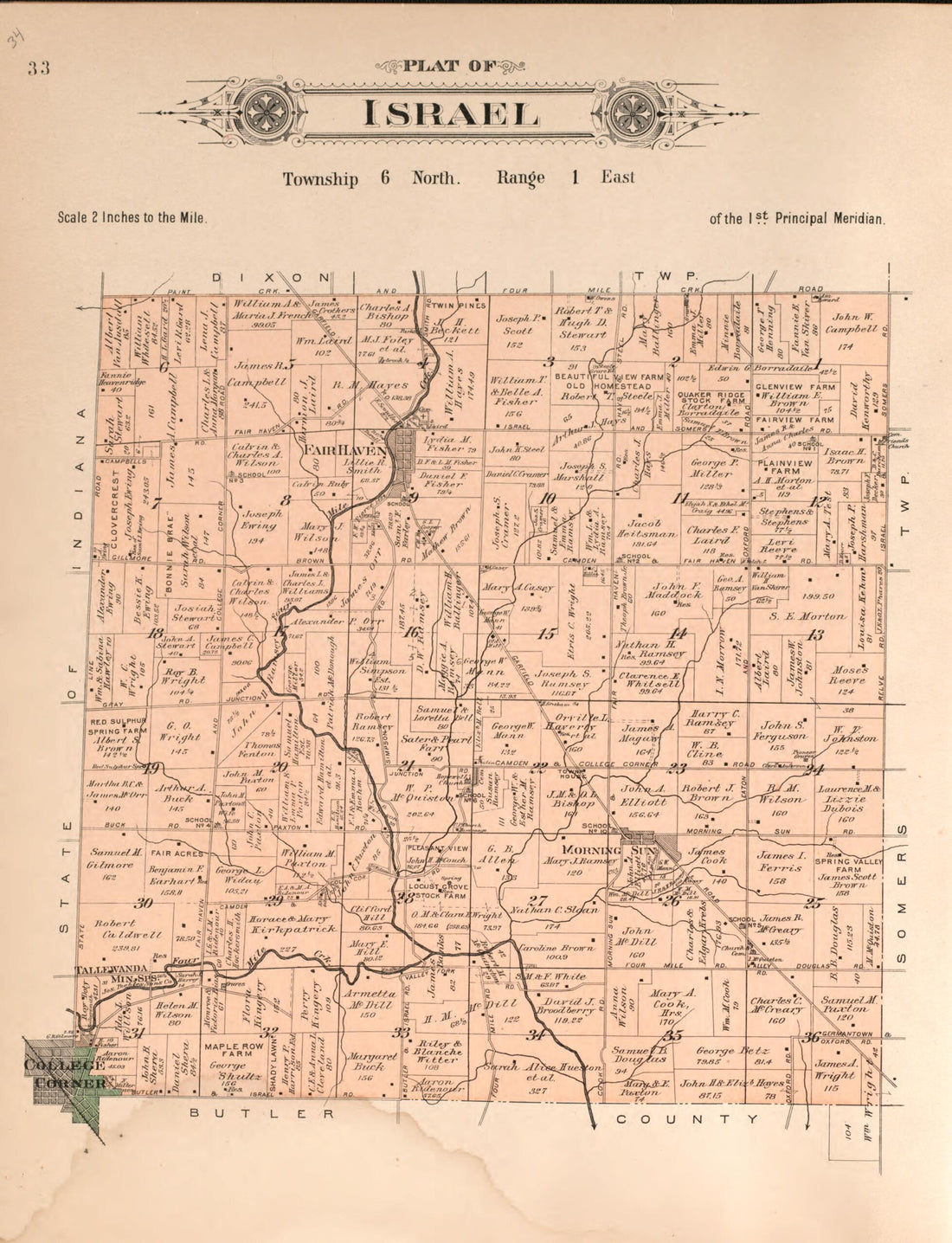 This old map of Israel from Plat Book of Preble County, Ohio from 1912 was created by Albert Volk in 1912