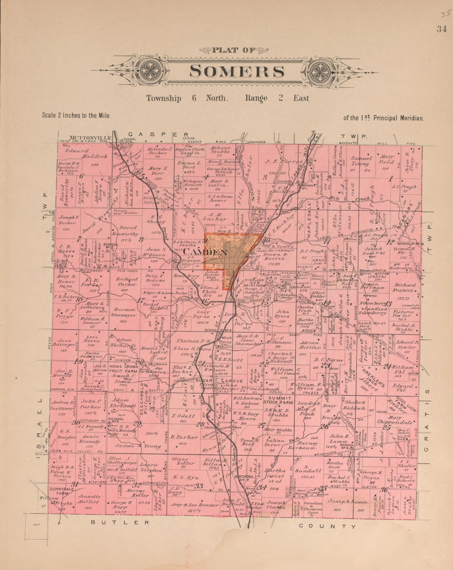 This old map of Somers from Plat Book of Preble County, Ohio from 1912 was created by Albert Volk in 1912