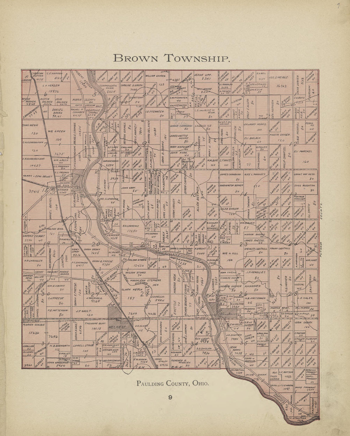 Brown Township from Paulding County Atlas and Directory 1905 by Relic Map Company