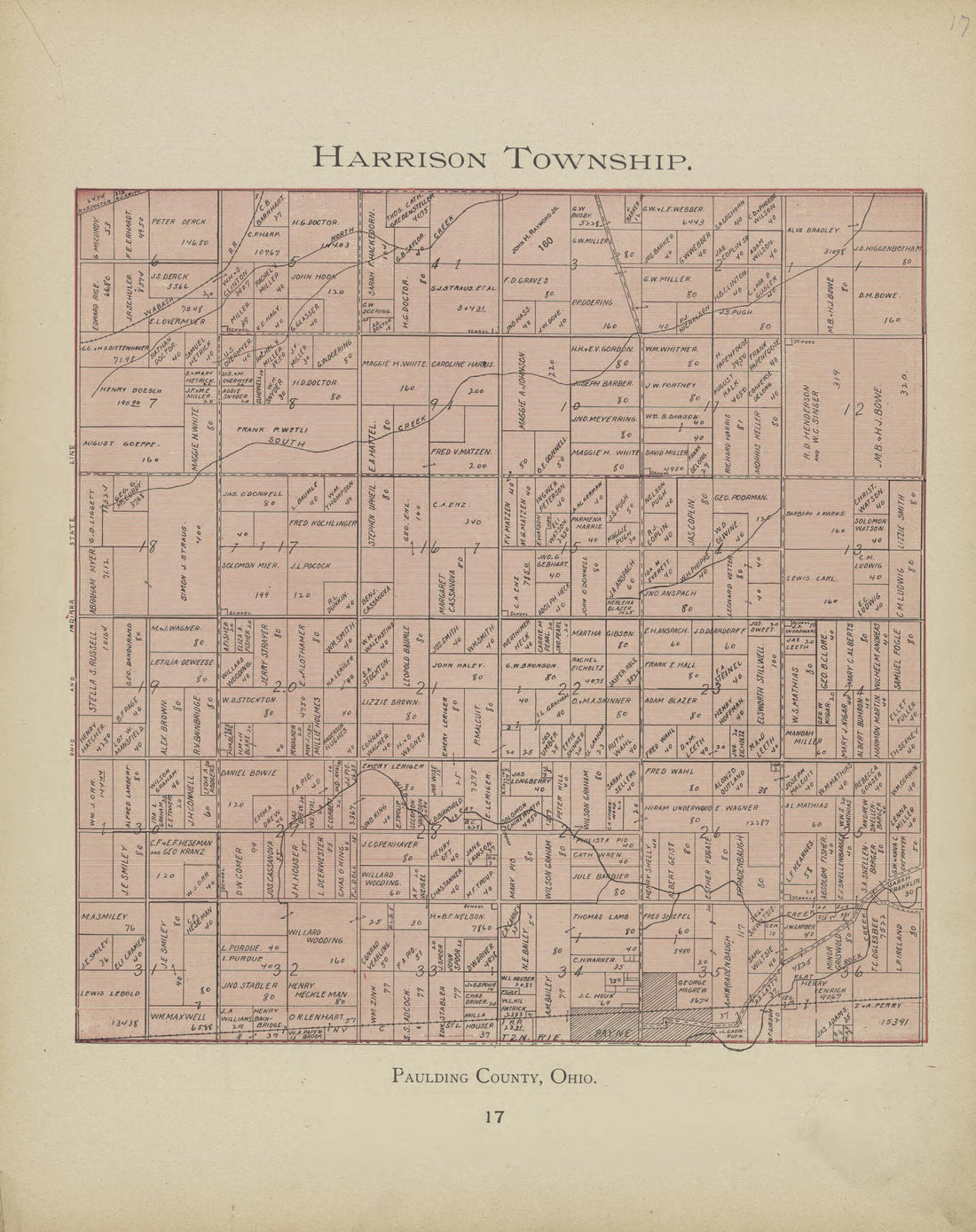 This old map of Harrison Township from Paulding County Atlas and Directory from 1905 was created by O. (Oliver) Morrow in 1905