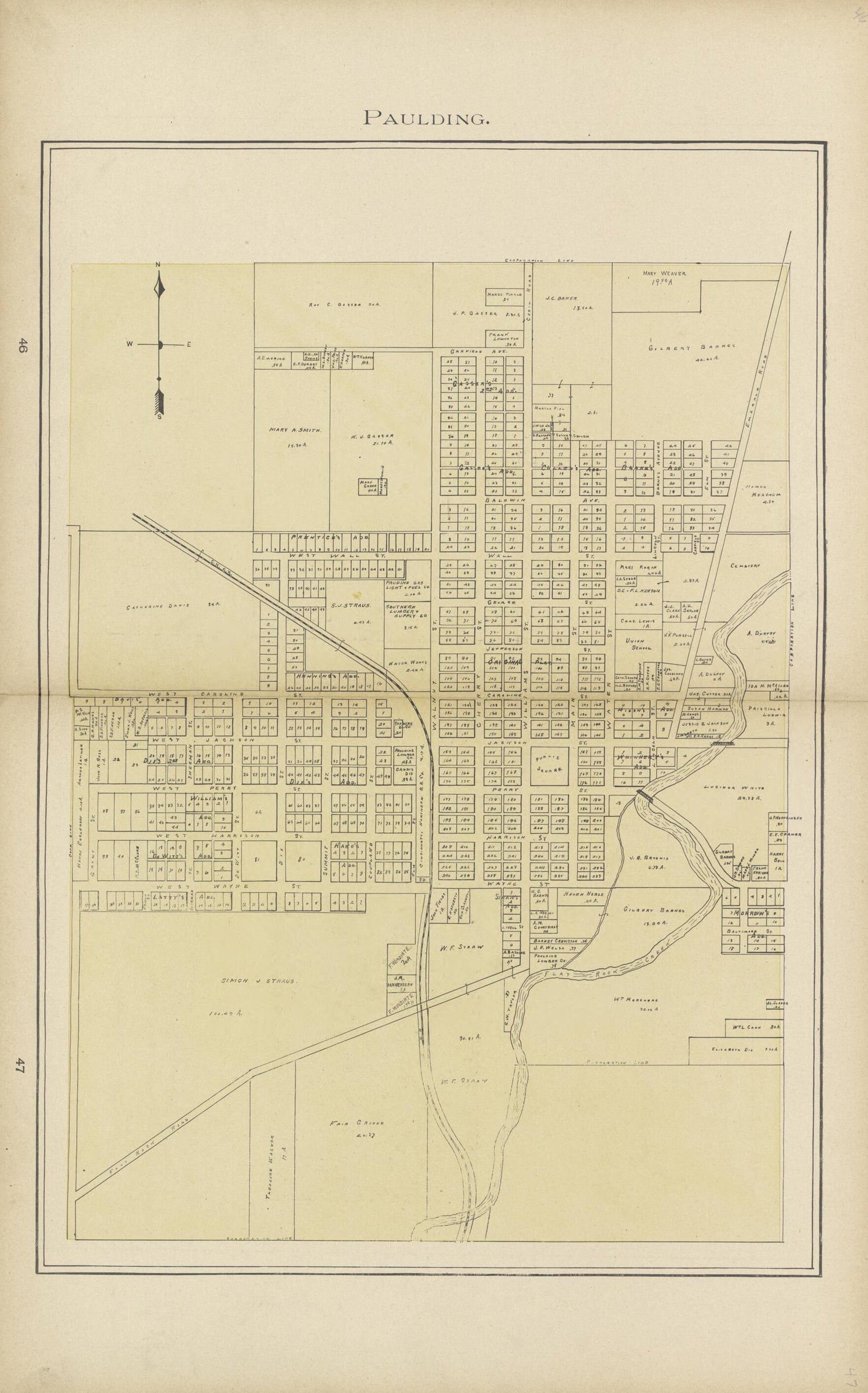 This old map of Paulding from Paulding County Atlas and Directory from 1905 was created by O. (Oliver) Morrow in 1905