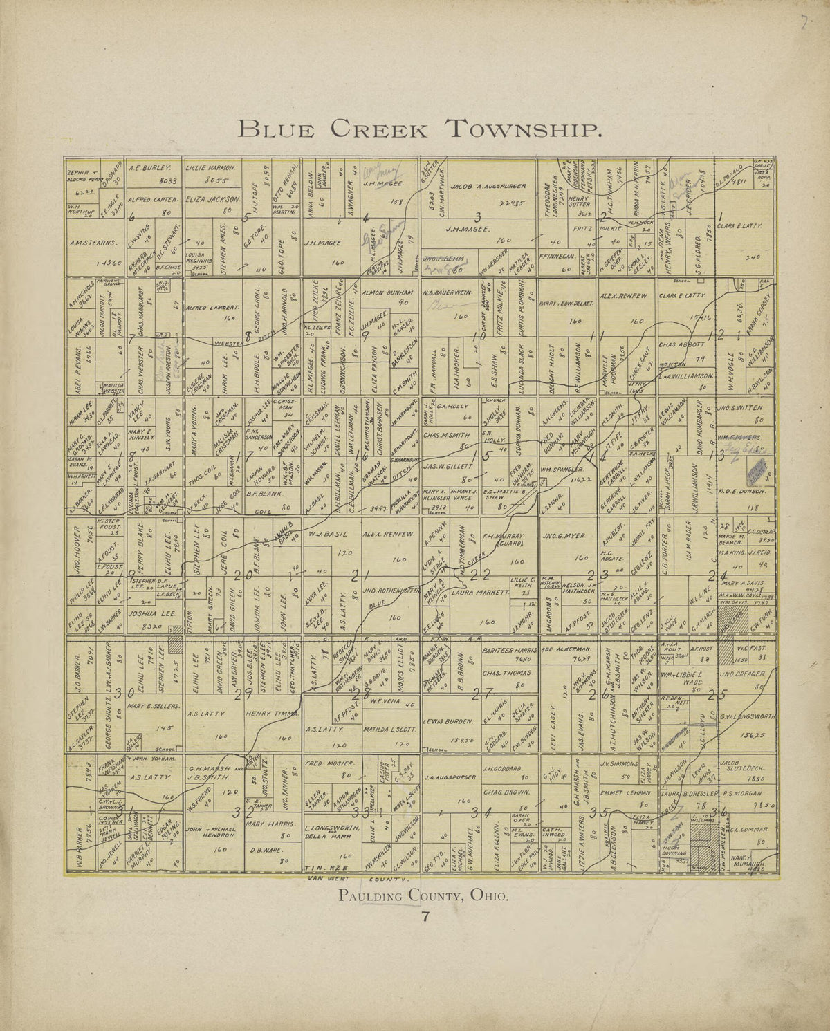 Blue Creek Township from Paulding County Atlas and Directory 1905 by Relic Map Company