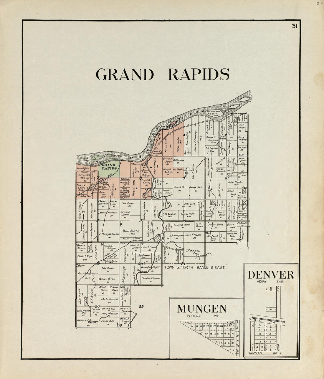 This old map of Grand Rapids; Mungen; Denver from an Atlas of Wood County, Ohio from 1912 was created by  Maumee Valley Map Co in 1912