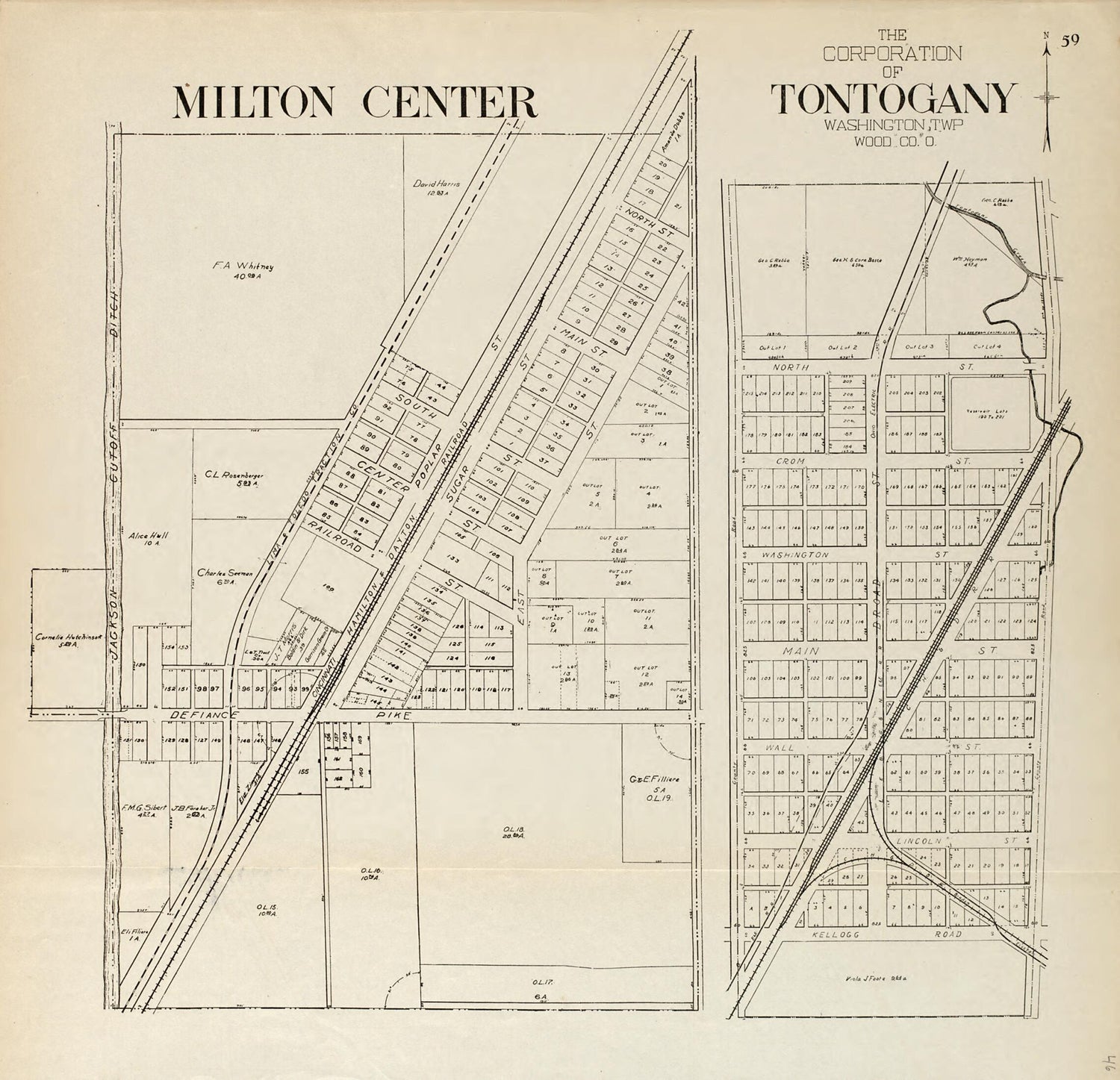 This old map of Milton Center; the Corporation of Tontogany, Washington Township, Wood Co., Ohio from an Atlas of Wood County, Ohio from 1912 was created by  Maumee Valley Map Co in 1912